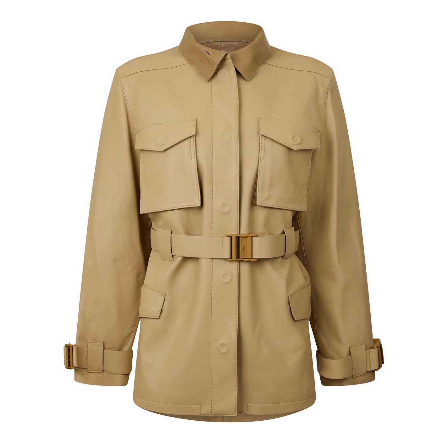 Off-White o1g2r1mq0125 Single Breasted Belted Waist Cargo Coat Camel Size XS / US 0-2 / IT 36-38 - 1 Thumbnail