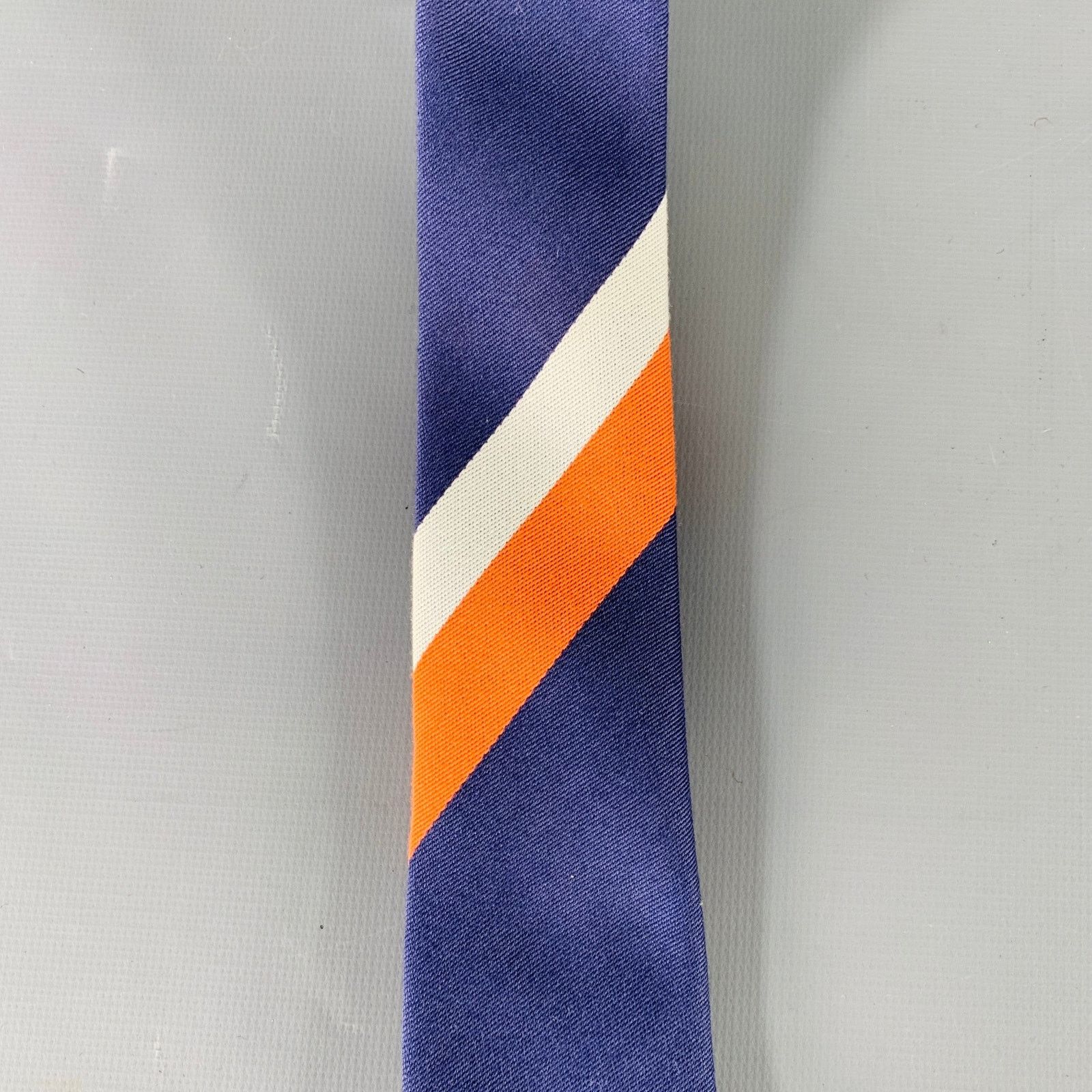Gucci GUCCI Grey Navy Orange Stripe Skinny Silk Tie Size ONE SIZE - 3 Thumbnail