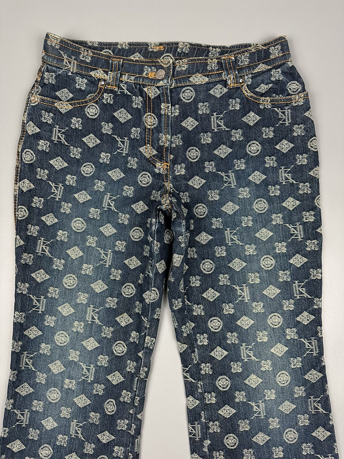 If Six Was Nine × Le Grande Bleu (L.G.B.) 🔥Rare🔥Vintage Japanese Monogram Flared Jeans Size 30" / US 8 / IT 44 - 5 Thumbnail