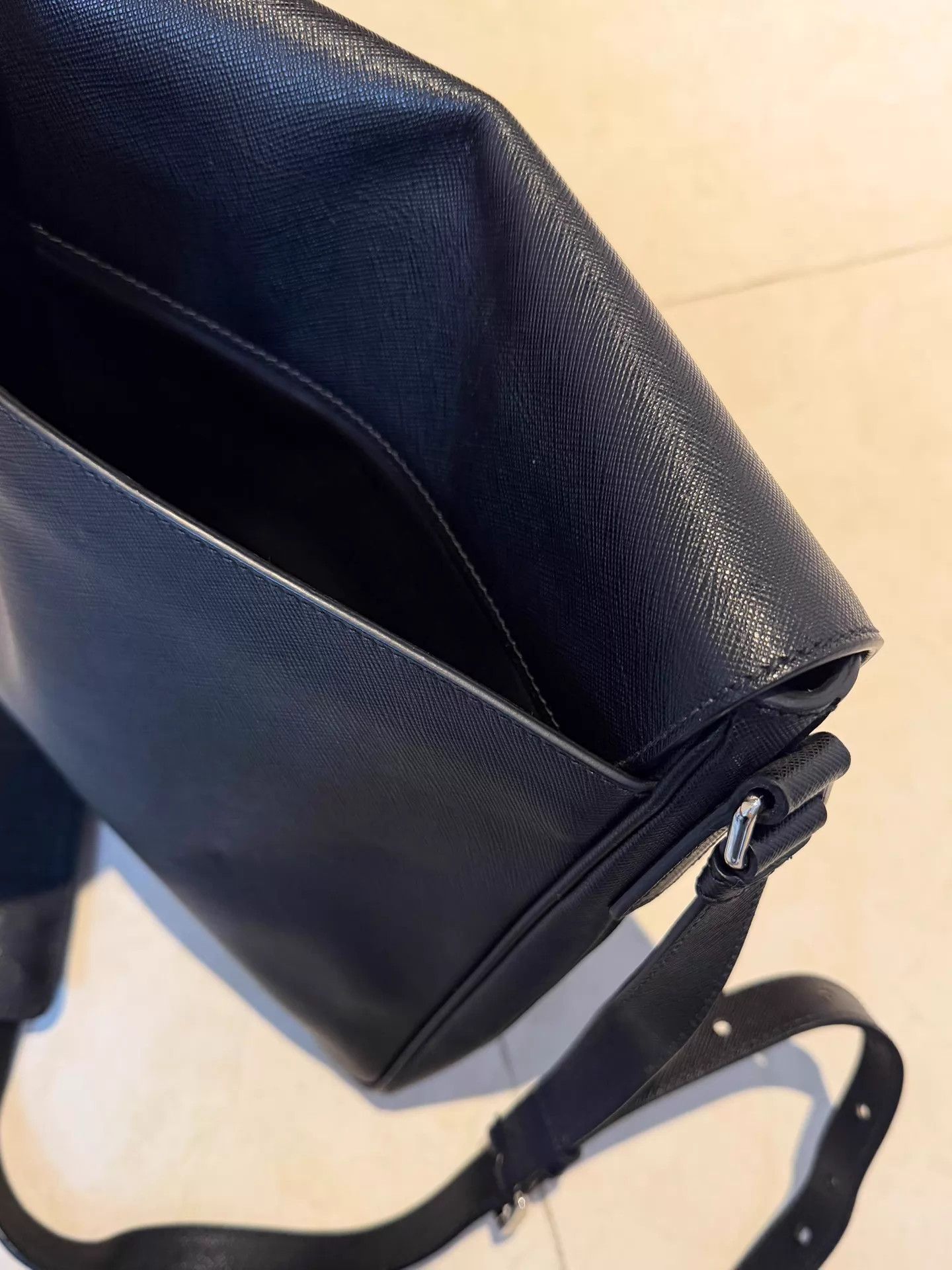 Prada Prada Easy Black Calf Crosshatch Silver Buckle Bag Size ONE SIZE - 6 Thumbnail