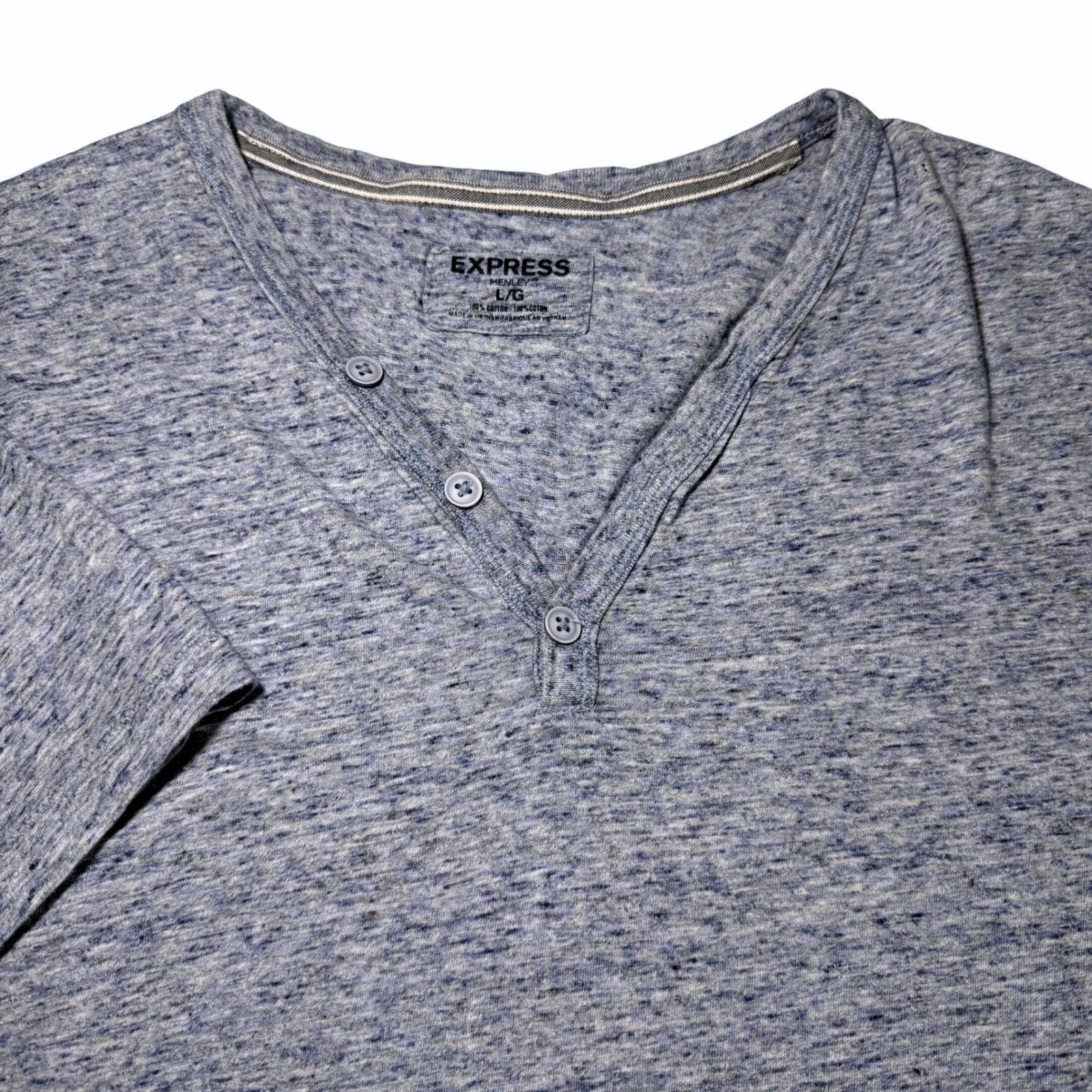 Express EXPRESS Men's Henley V Neck T-Shirt Blue Heathered Size L Size US L / EU 52-54 / 3 - 5 Thumbnail