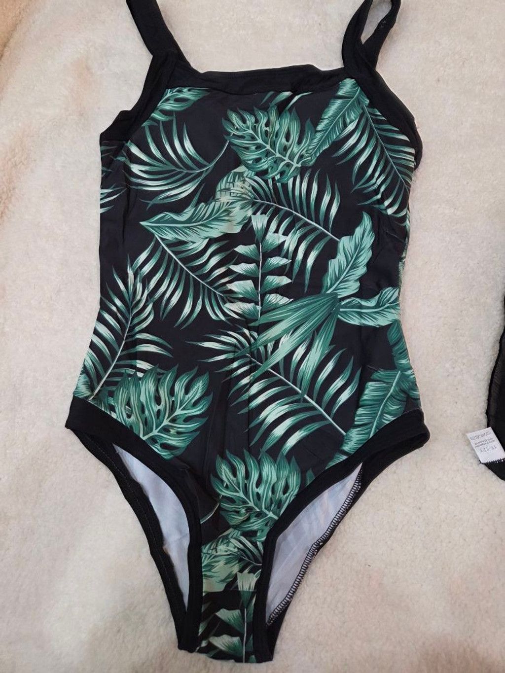 Other Juniors One Piece Swimsuit with cover L Black Green Tropical Size ONE SIZE - 2 Thumbnail
