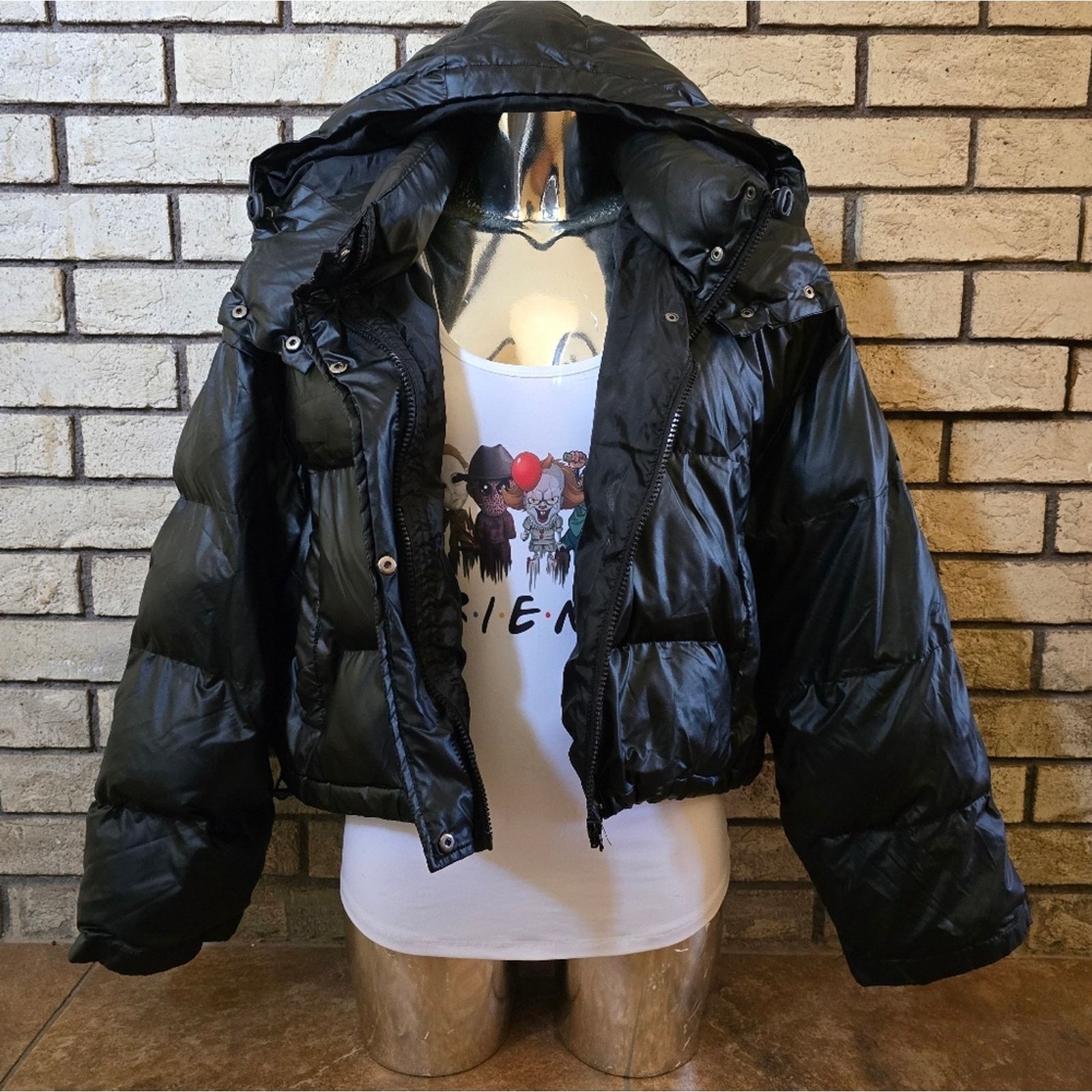 Shein Black | SHEIN | Cinched Puffer Zip Up Size L / US 10 / IT 46 - 1 Thumbnail