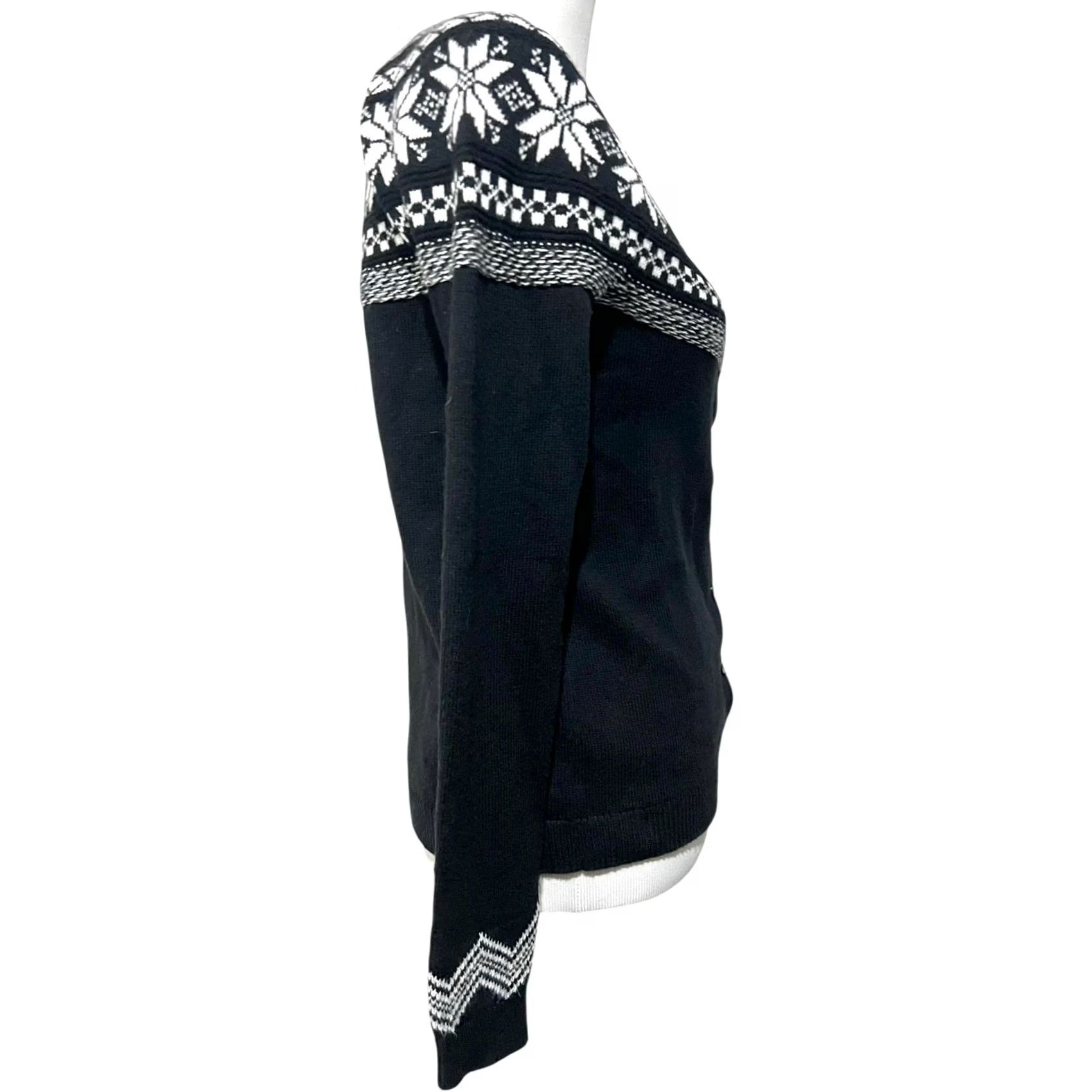 Talbots Talbots Snowflake Fair Isle Cardigan Cotton Blend Black & White Women’s XS Cardigan Womens XS Black White Fair Isle Knit Winter Casual Vintage? Size XS / US 0-2 / IT 36-38 - 7 Thumbnail