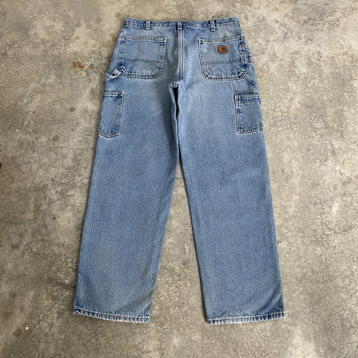 Carhartt VTG Carhartt Blanket Lined Faded Blue Carpenter Denim Jeans Size US 35 - 16 Thumbnail