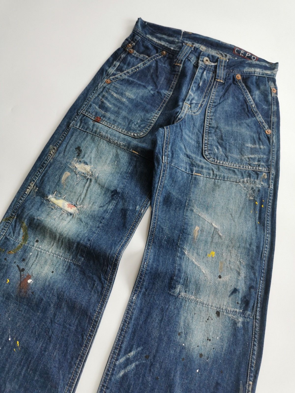 Japanese Brand Baggy Double Knee Cepo Work Military Paint Splatter Jeans Size US 28 / EU 44 - 3 Thumbnail