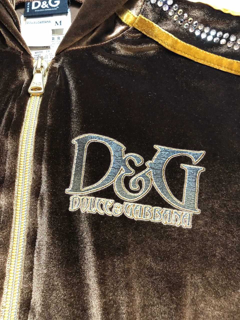 Dolce & Gabbana Dolce & Gabbana Brown Velour Rhinestone Logo Hoodie Size M / US 6-8 / IT 42-44 - 6 Thumbnail
