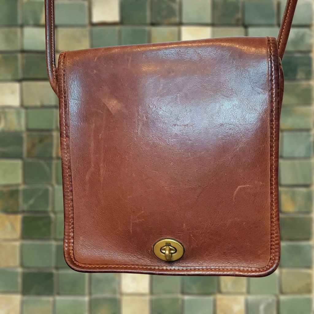 Coach VINTAGE COACH Compact Pouch Brown Leather Crossbody Bag Small Purse 1980s USA Women Size ONE SIZE - 1 Thumbnail