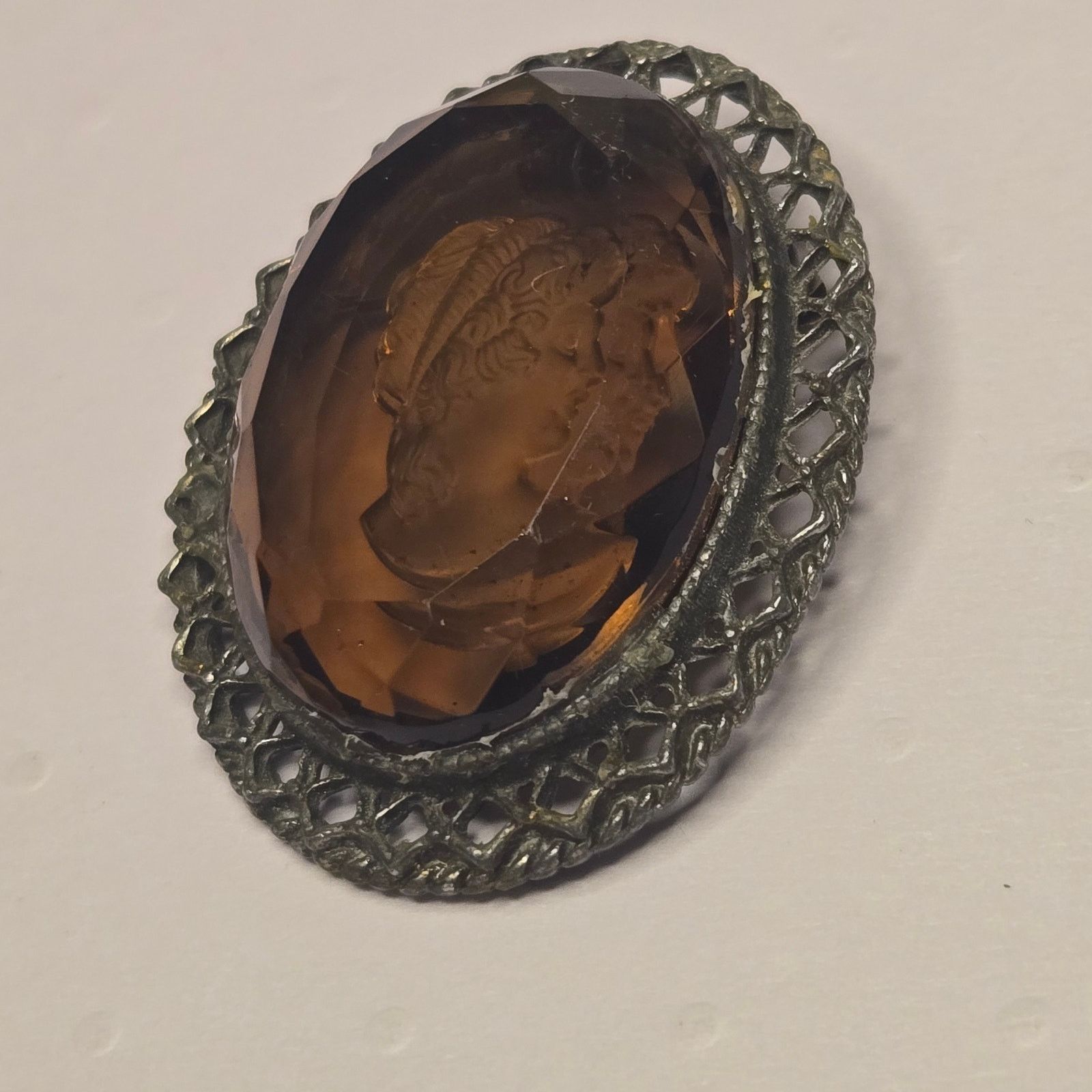 Vintage Vintage Amber Glass Cameo Brooch Pendant Ornate Filigree Size ONE SIZE - 7 Thumbnail