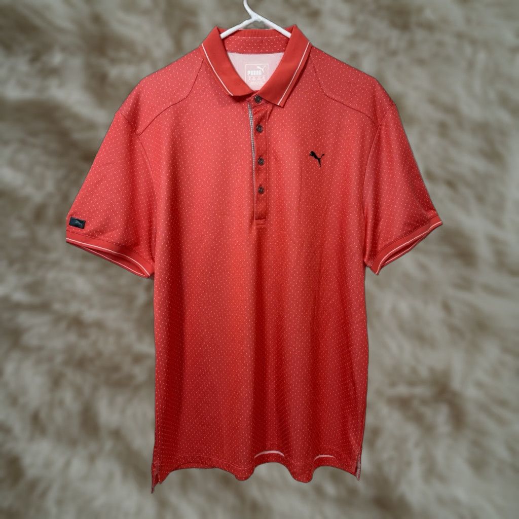 Puma Puma Polo Shirt Men XL Pink Salmon Dot Baseball-Style Polo Shirt For Golf, Beach, Driving - Puma Sportlifestyle Beach & Golf Polo Mens XL Pink Size US XL / EU 56 / 4 - 1 Thumbnail