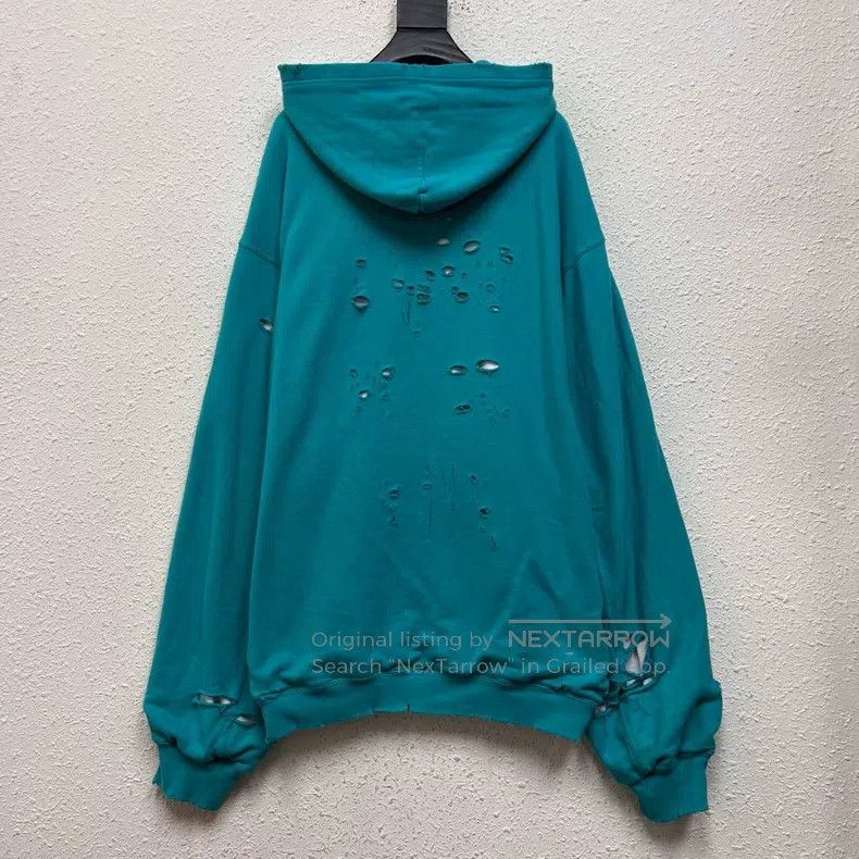 Balenciaga Balenciaga Lake Green Distressed Double Layer Aged Hoodie Size US M / EU 48-50 / 2 - 2 Thumbnail