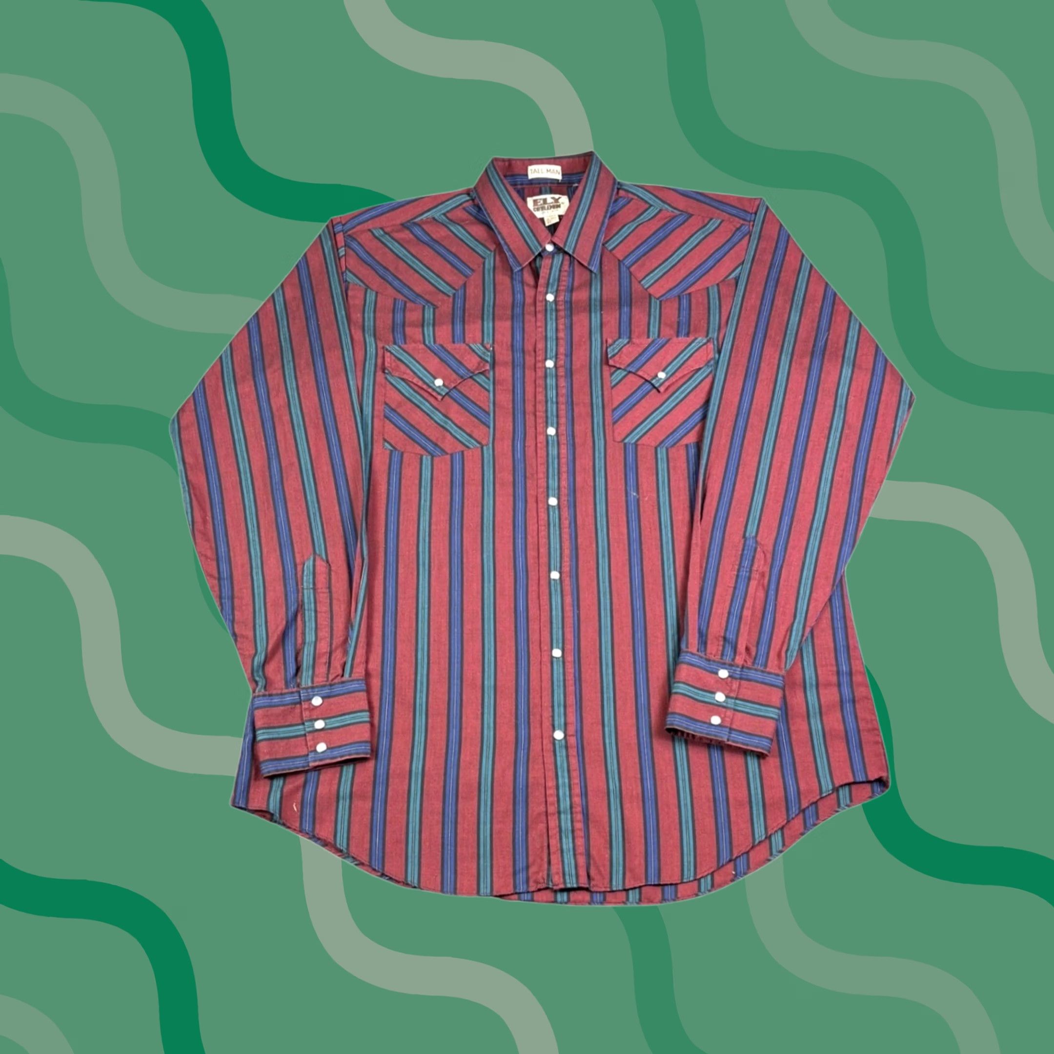 Vintage Ely Cattleman Mens Tall Large Snap Shirt Red Blue Striped Casual Workwear Size US L / EU 52-54 / 3 - 1 Thumbnail