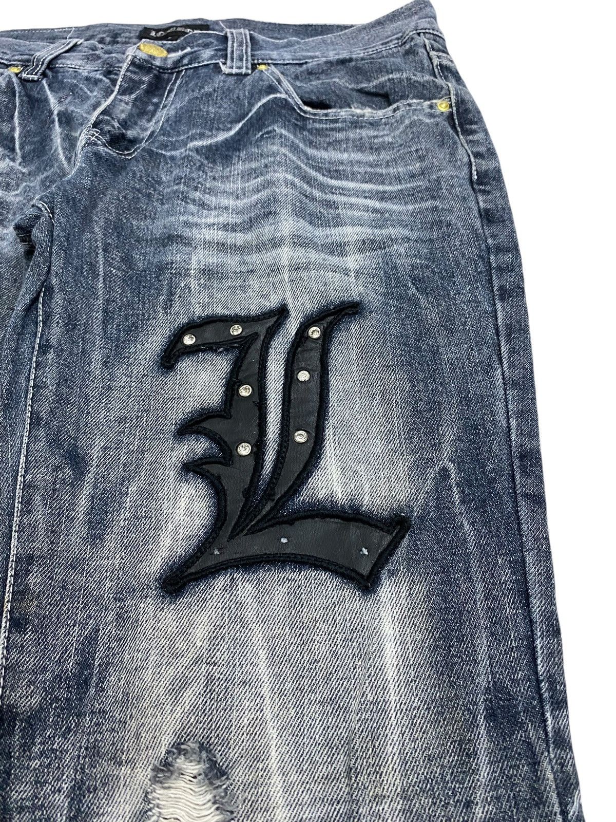 LOWBOX Vintage Lowbox Washed Grey Distressed Gothic L Patch Edgy Size US 31 - 9 Thumbnail