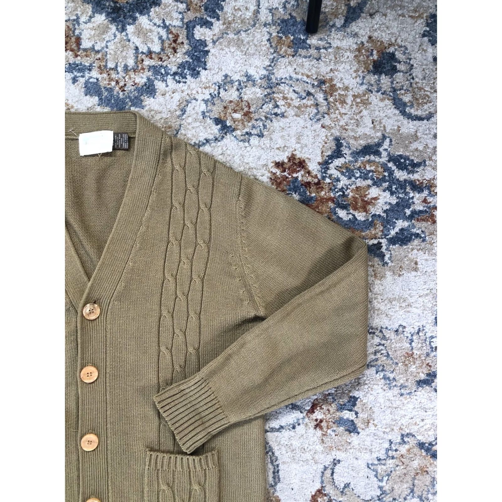 JCPenney VINTAGE JCPenney Sweater Cardigan Mens Large Green Cable-Knit Pockets 80s Size US L / EU 52-54 / 3 - 4 Thumbnail