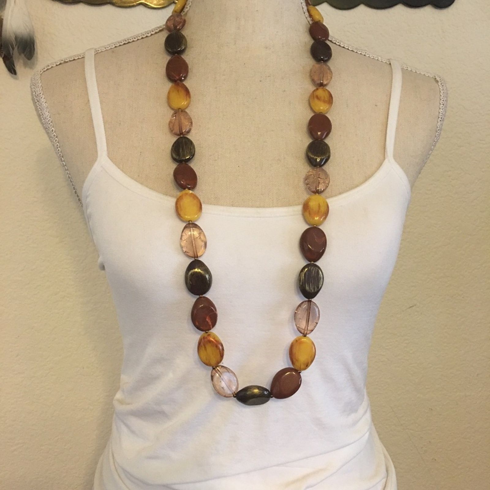 Vintage Vintage resin disc bead long length necklace Size ONE SIZE - 3 Thumbnail