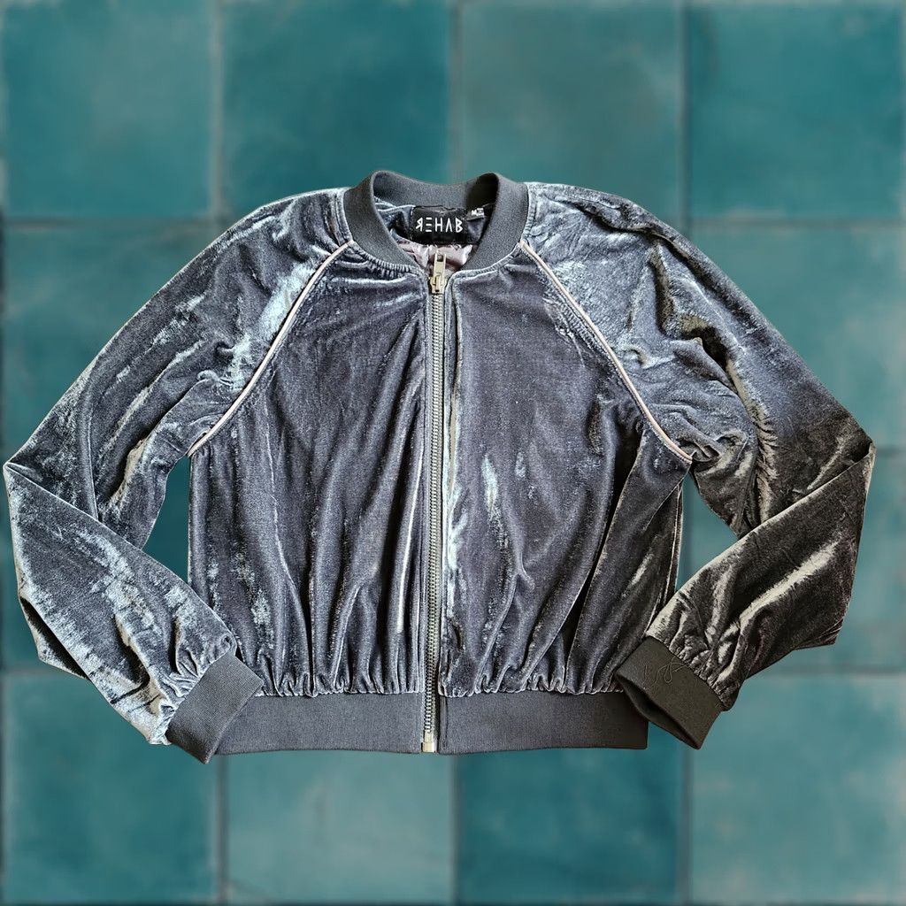 Velour Rehab Womens Jacket Velour Velvet Zip Blue Gray Long Sleeve M Regular Zip Front Size M / US 6-8 / IT 42-44 - 1 Thumbnail