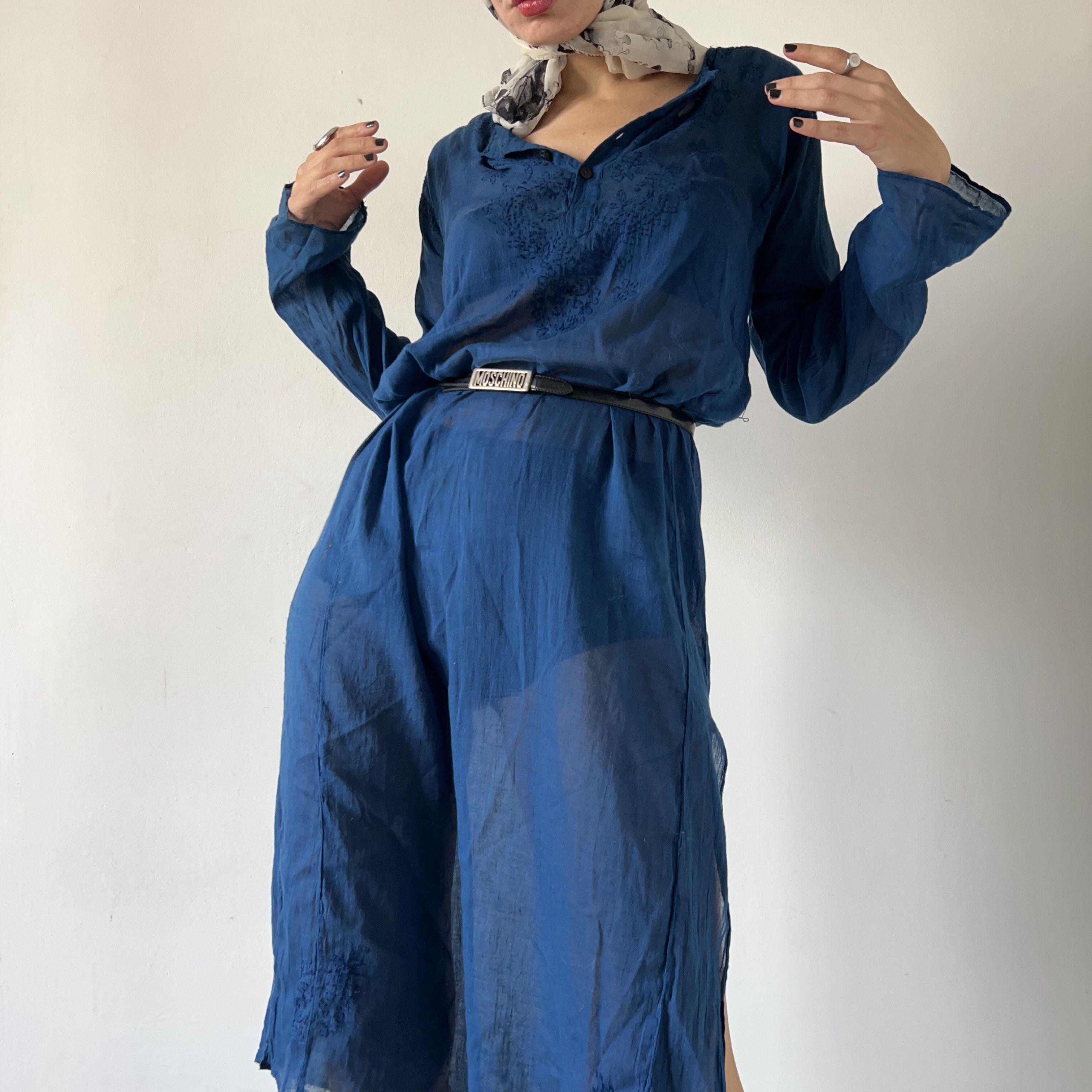 Vintage Cobalt blue Indian boho sheer dress cover-up Size L / US 10 / IT 46 - 5 Thumbnail
