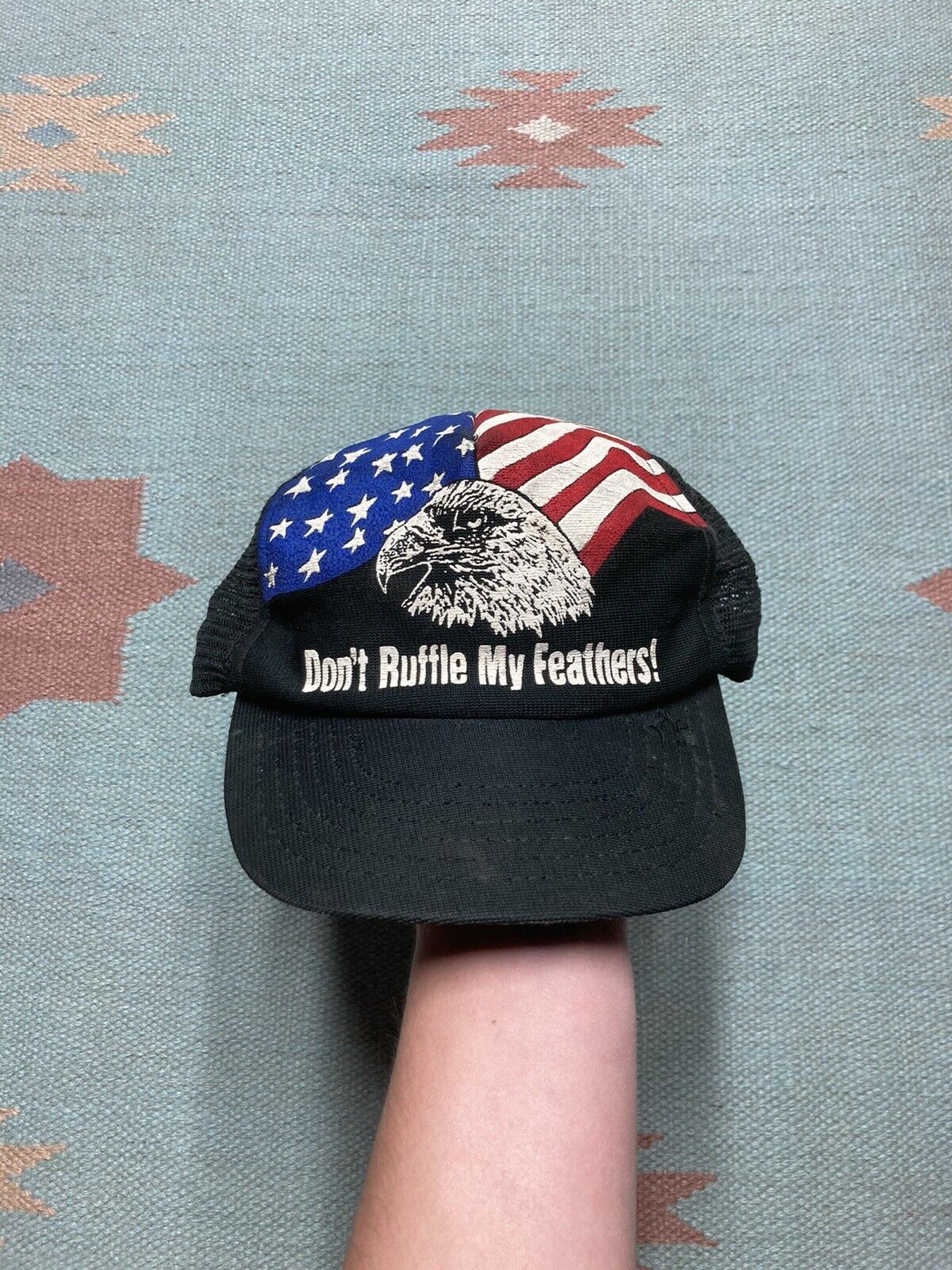 Vintage trucker hat don’t ruffle my feathers USA American flag eagle Size ONE SIZE - 2 Thumbnail