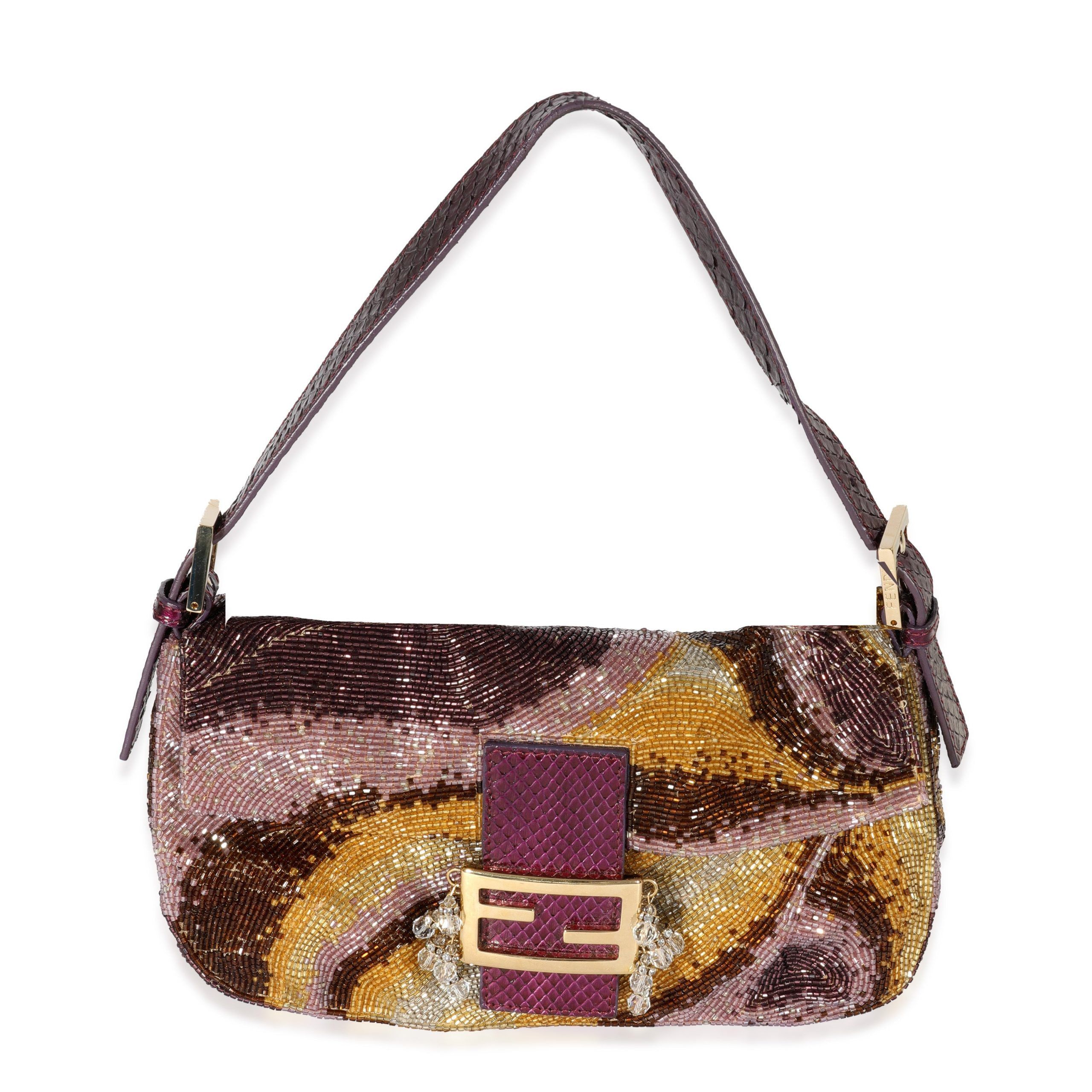 image of Fendi Sequin Python Swirl Baguette Bag in Brown, Women's