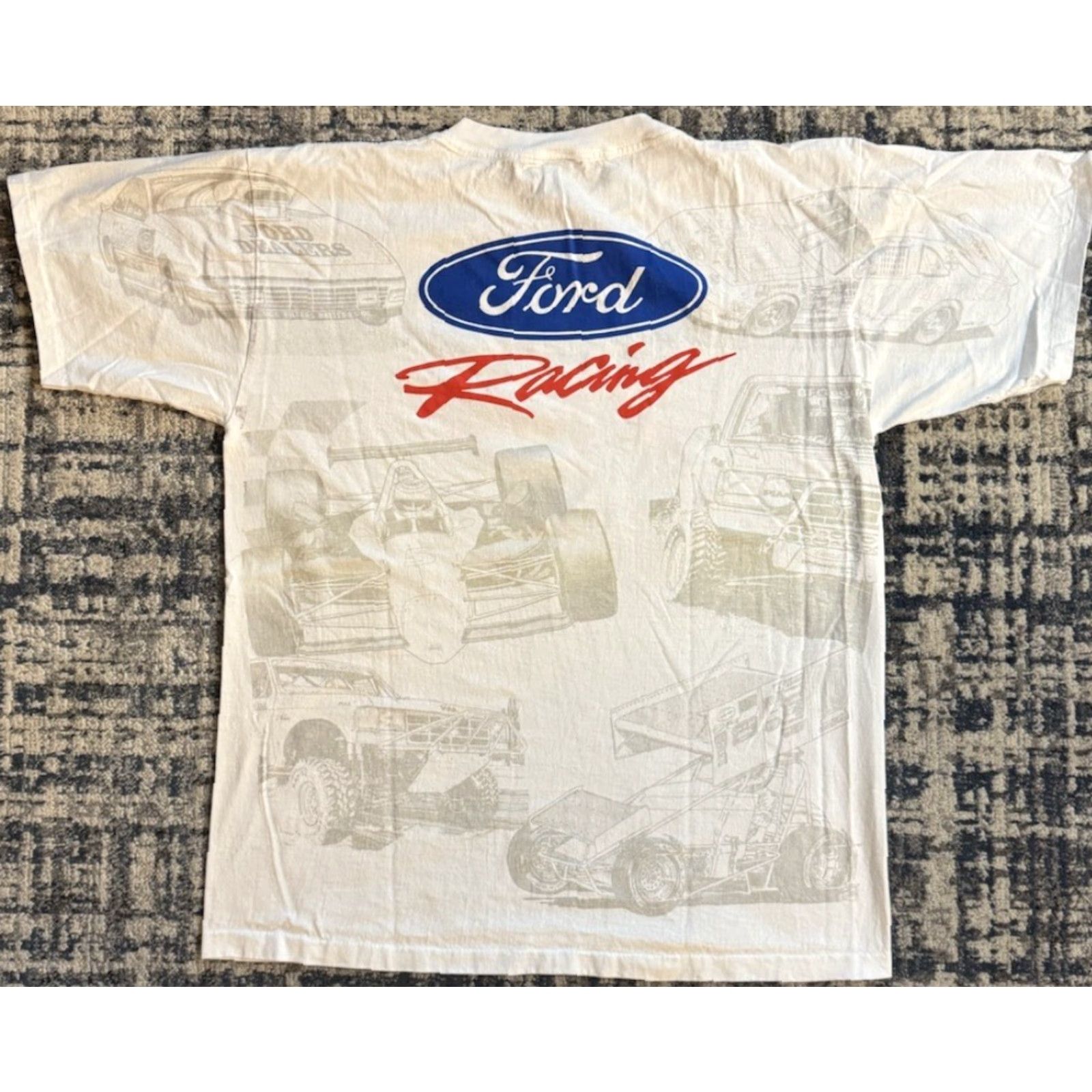 Ford VINTAGE Ford Racing Team All Over Print T Shirt XL White Cotton Men 90s Cars Sports Logo Double-Sided 1990s California Casuals Shirt Size US XL / EU 56 / 4 - 7 Thumbnail
