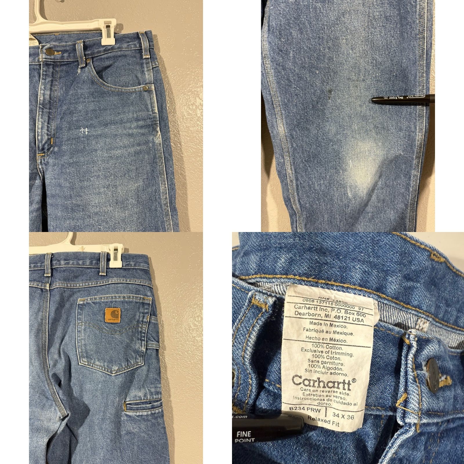Carhartt Carhartt Jeans Men's 34x36 Blue Denim B234 Relaxed Fit Workwear Grunge Jeans Regular 34 Blue 5-Pocket Denim Carhartt B17 Straight Mens Size US 34 / EU 50 - 8 Thumbnail