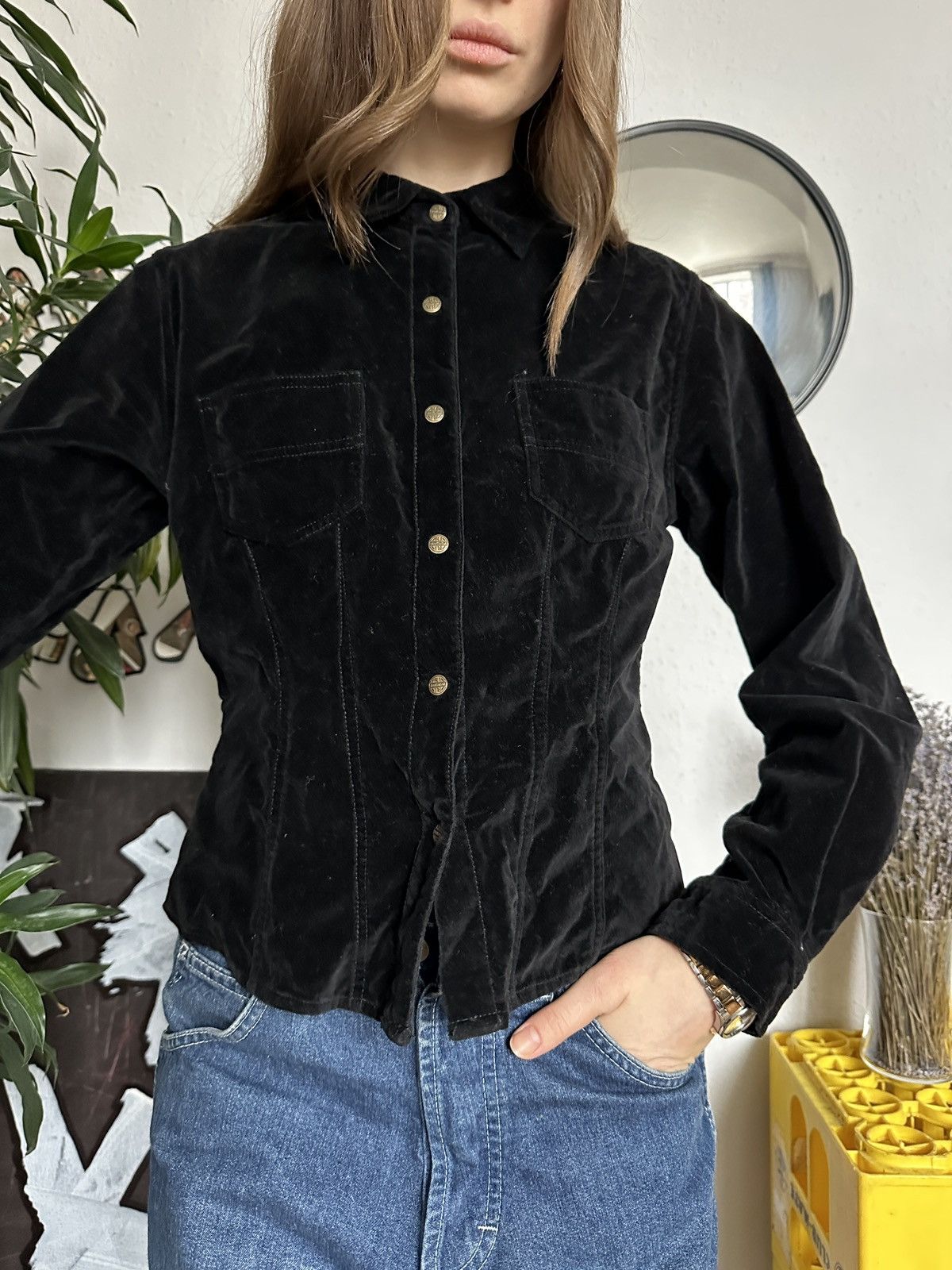 Vintage Velour Slouchy Retro 90s Button Up Shirt Size M / US 6-8 / IT 42-44 - 1 Thumbnail