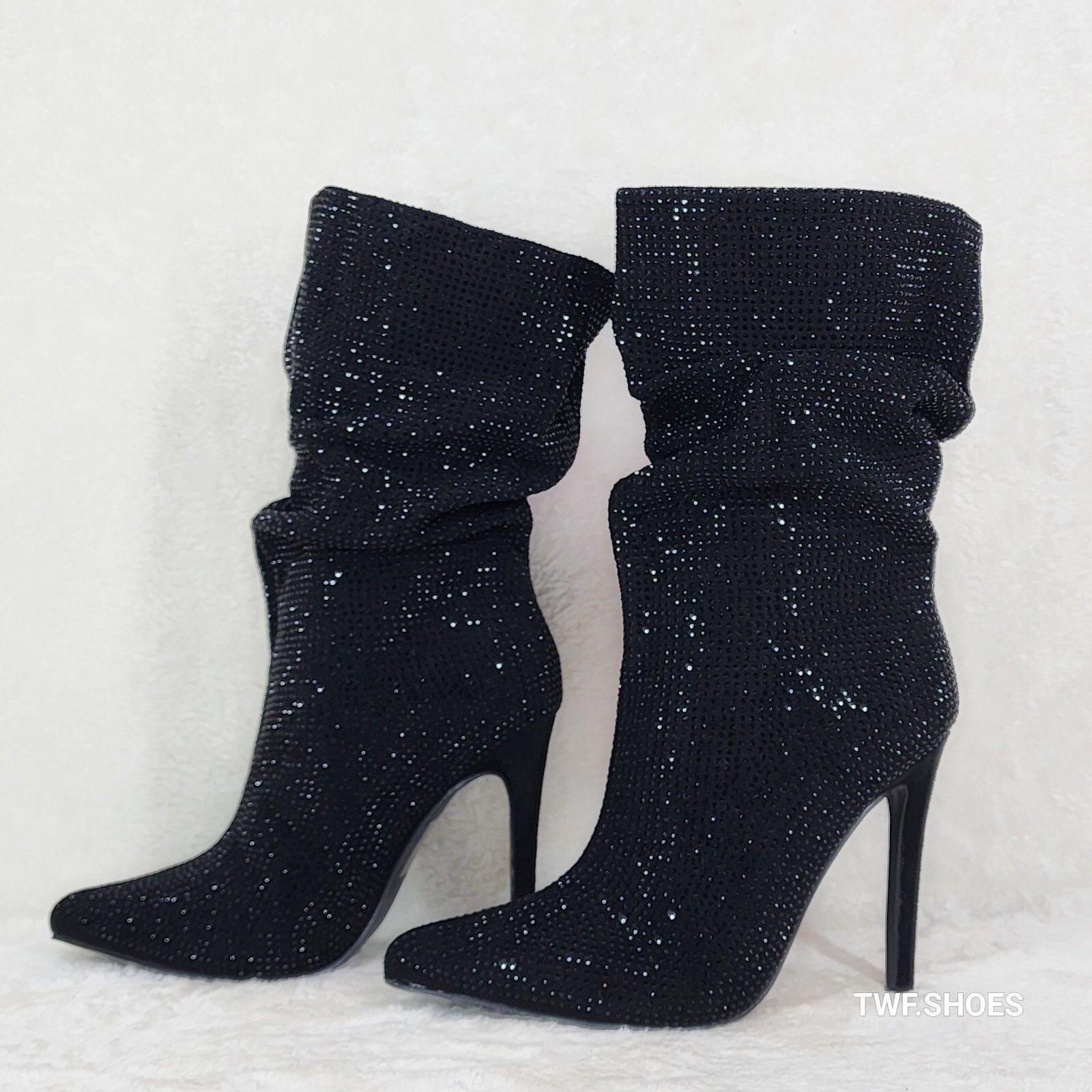 Other Resolve Sparkling Black Rhinestone High Heel Slouch Calf Boo Size US 10 / IT 40 - 5 Thumbnail