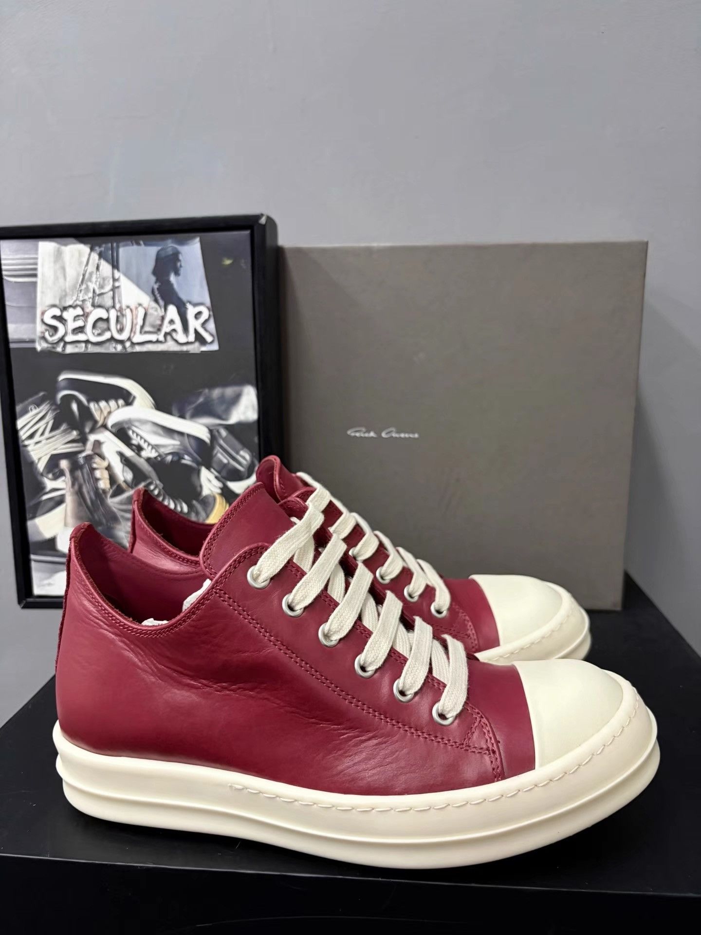 Rick Owens Rick Owens 24FW Red Leather Ramones Low-Tops K34 Size US 7 / IT 37 - 4 Thumbnail