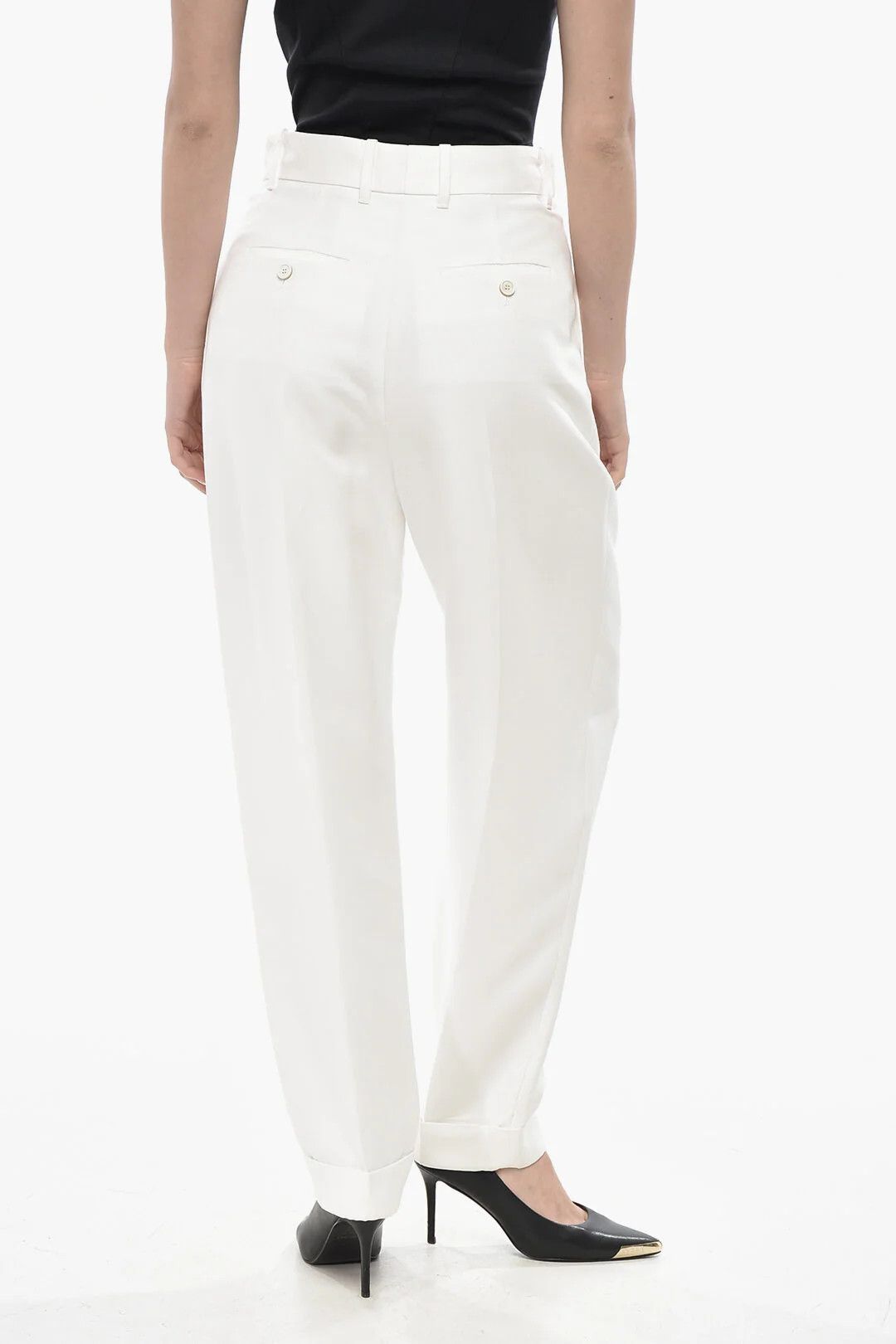 Alexander McQueen og1mm0426 Viscose Single-Pleat Pant in White Size 28" / US 6 / IT 42 - 2 Thumbnail