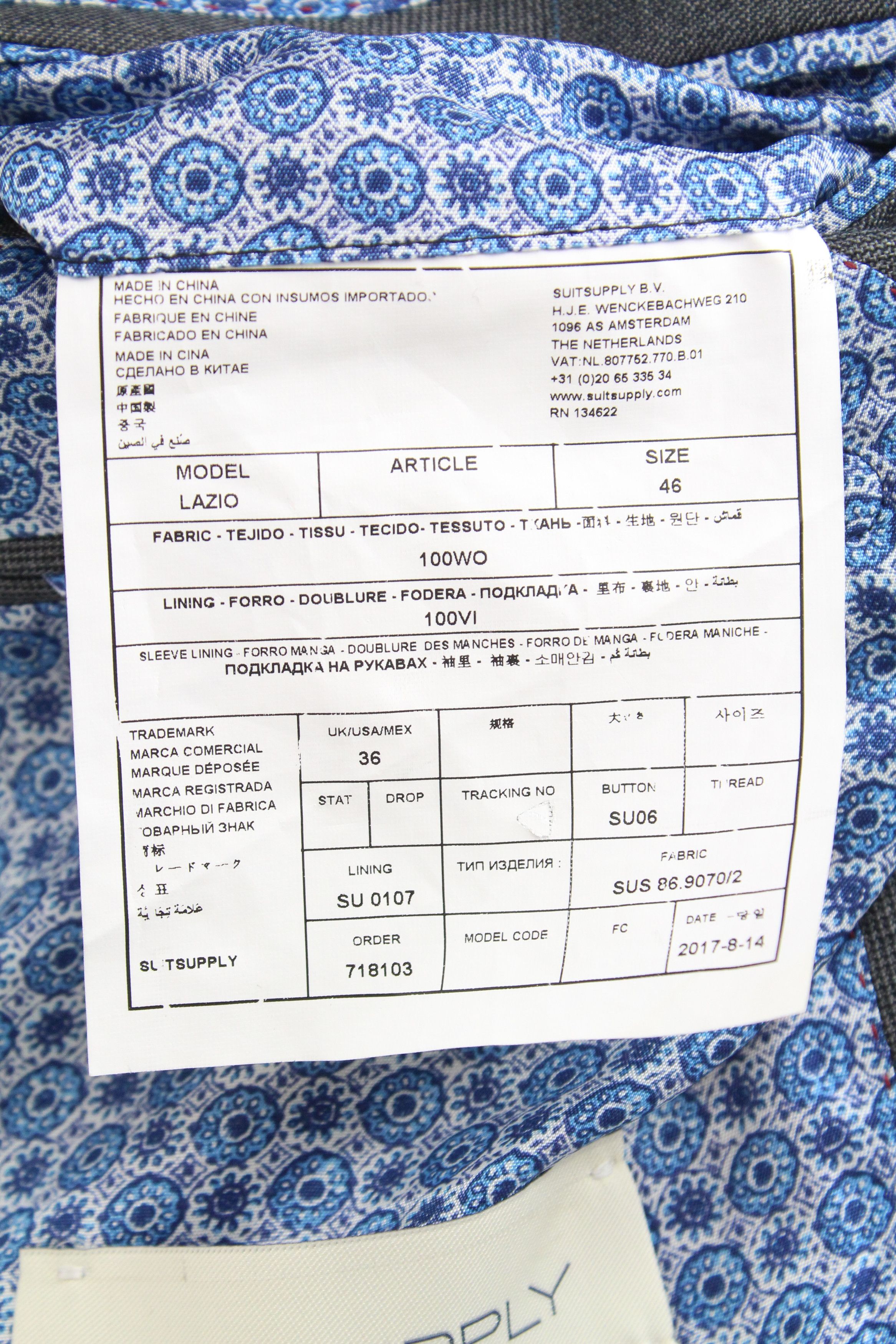 Suitsupply LAZIO UK36 Grey Wool Checked Blazer 61908 Size 36R - 8 Thumbnail