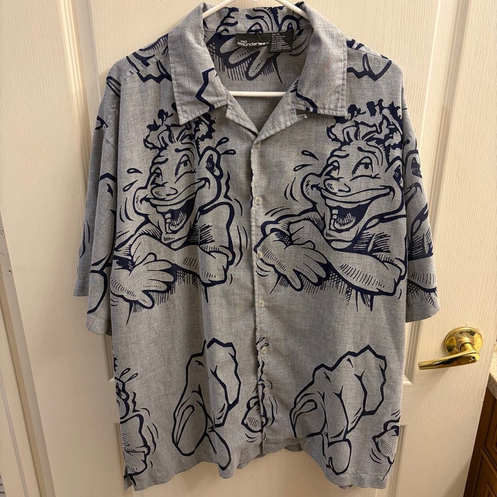 Fubu Men's No Boundaries Y2K SK8 Button Down Shirt XL Gray Navy Size US XL / EU 56 / 4 - 2 Thumbnail
