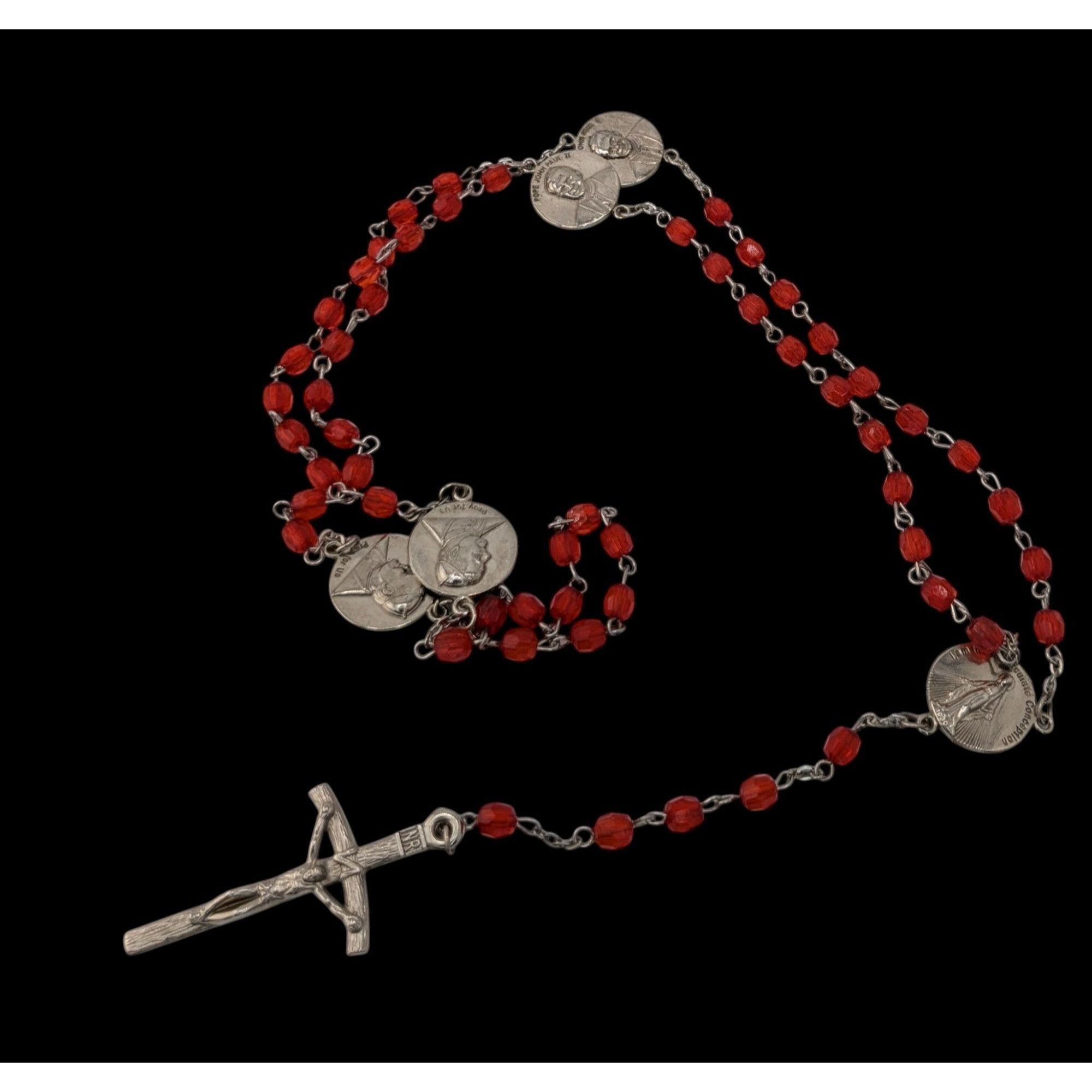Other Vintage Y2K Red Bead Pope John Paul II Rosary With Crucifix Size ONE SIZE - 3 Thumbnail