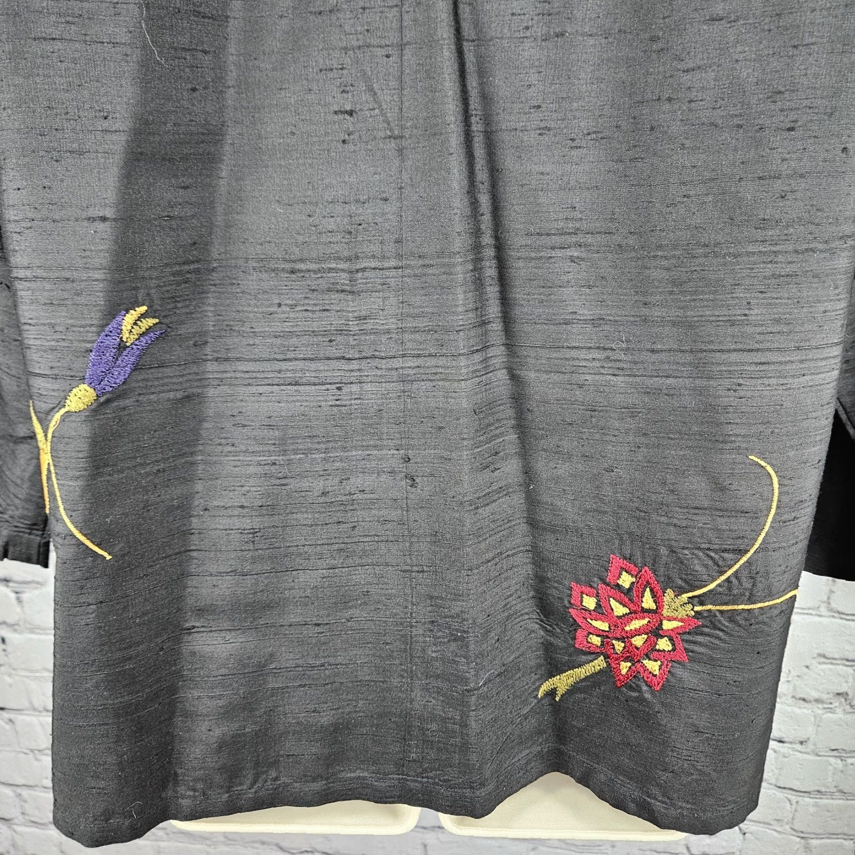Vintage Chico's Design Black 100% Silk Embroidered 3/4 Sleeve Button Shirt Jacket Womens US 8 Size XS / US 0-2 / IT 36-38 - 7 Thumbnail