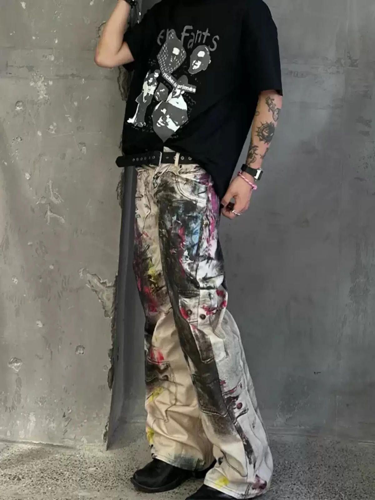 Other Paint-Splattered Wide Leg Jeans, Artistic Streetwear Size US 32 / EU 48 - 4 Thumbnail