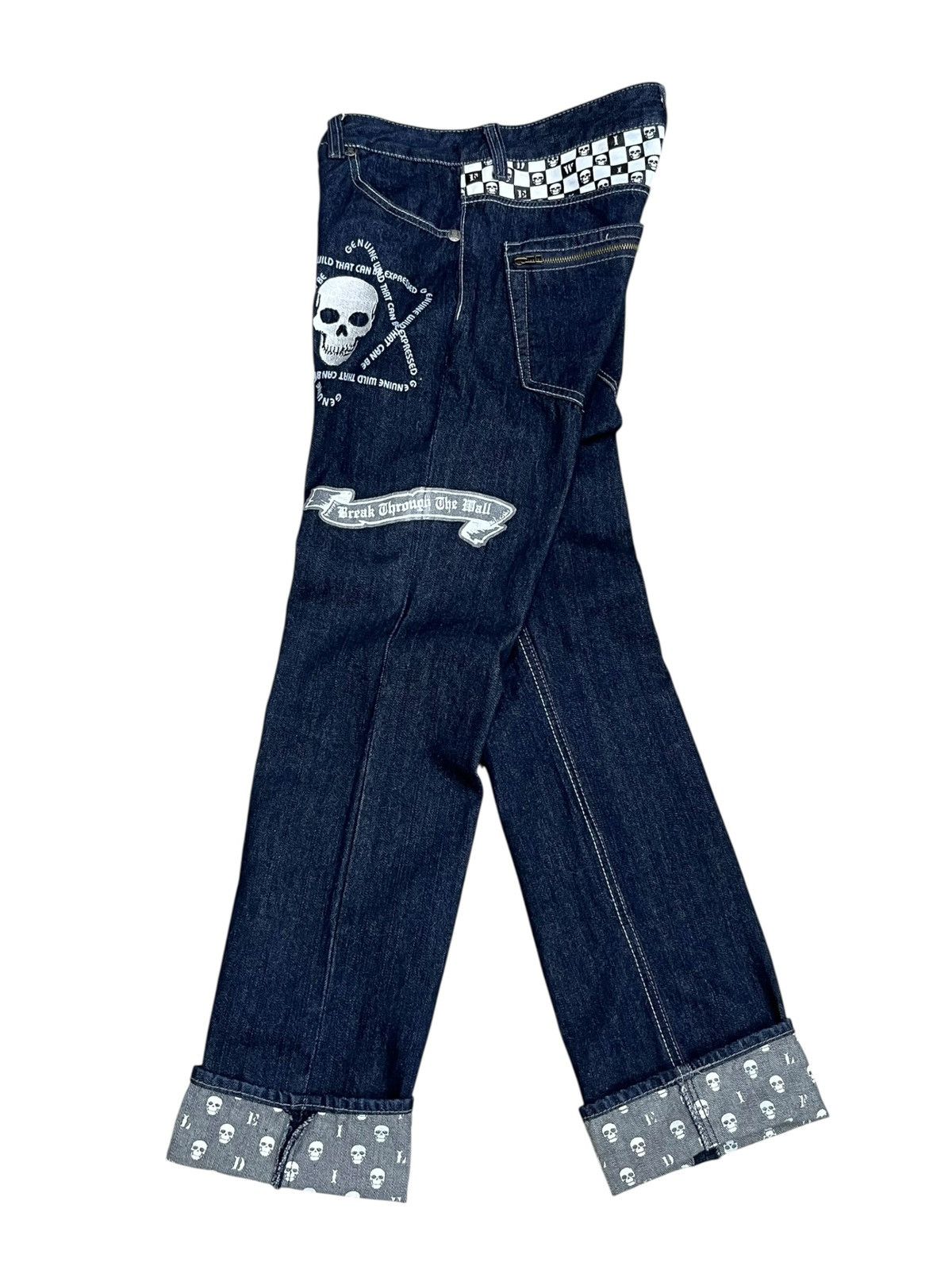 Japanese Brand FYE🔥WILD LIFE Punk Skull Embroidered Punk Denim L 31” Size US 31 - 5 Thumbnail