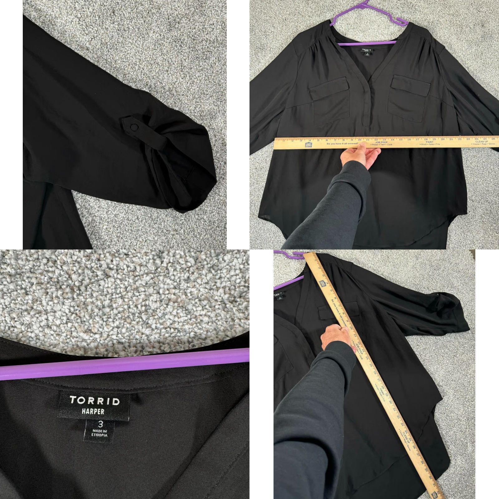 Torrid Torrid Blouse Hi-Lo Roll Tab Pockets 3X Plus Black V-Neck Button Polyester Grunge Witchy Fairy Tunic Women Mens? Size XXL / US 16-18 / IT 52-54 - 8 Thumbnail