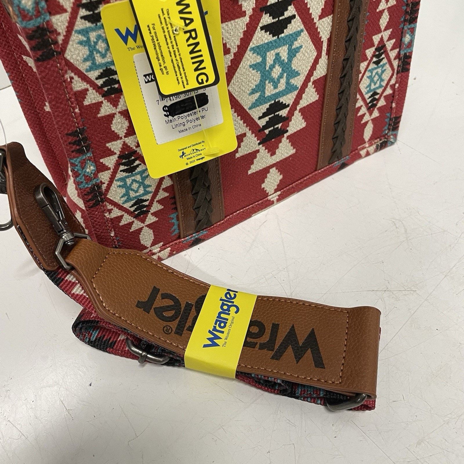 Wrangler Wrangler Aztec Tribal Leather Canvas Crossbody Bag Purse Red Size ONE SIZE - 2 Thumbnail