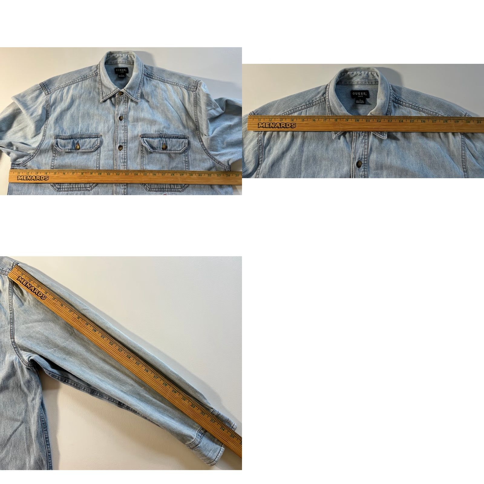 Guess VINTAGE Guess Jeans Button-Up Denim Shirt Mens 90s Americana Sz L Blue Denim Embroidered Pockets Size US L / EU 52-54 / 3 - 9 Thumbnail