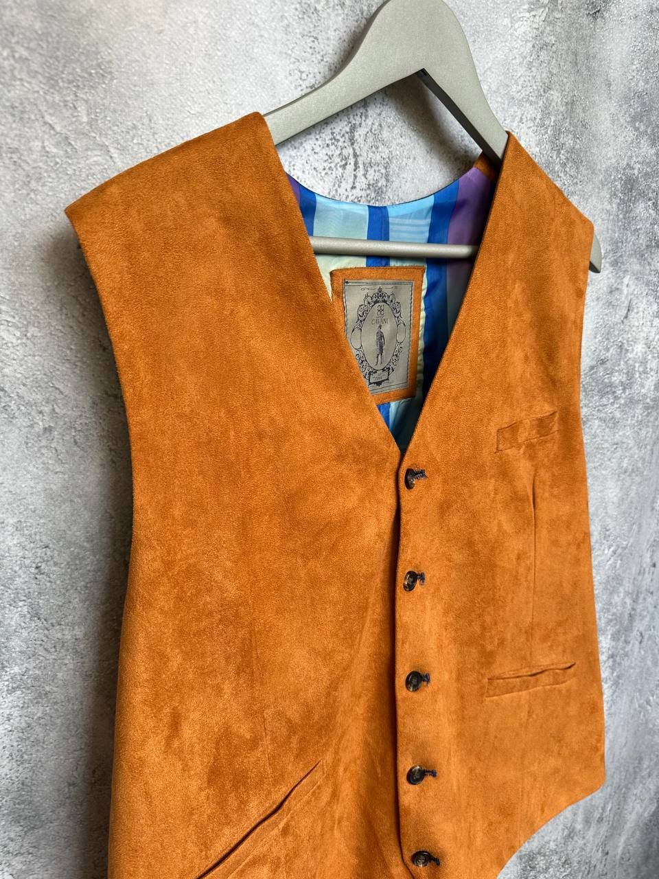 Designer House of Cavani Orange Suede Look Waistcoat Vest Retro Size 44R - 4 Thumbnail