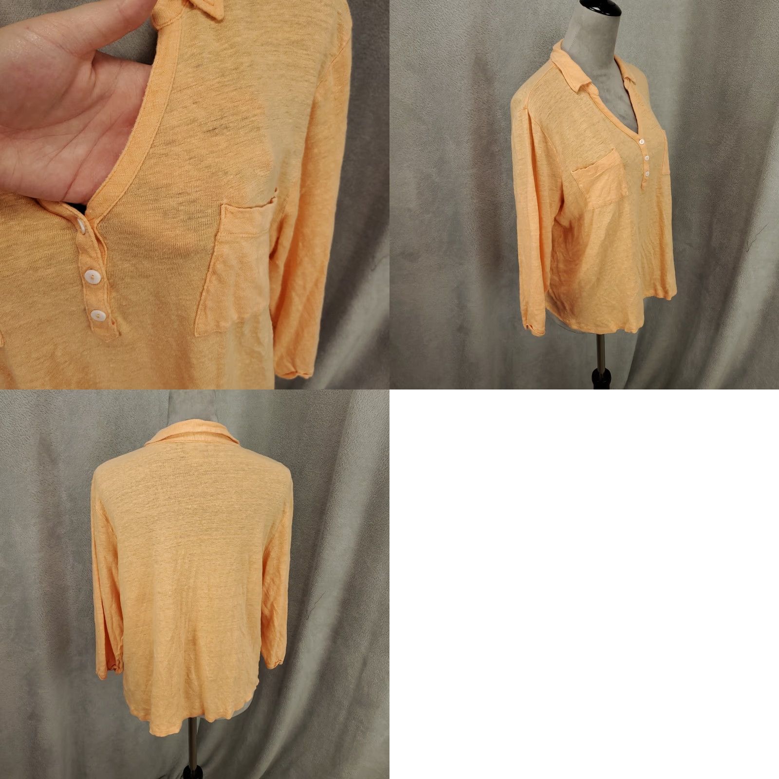 Vintage CHICOS Blouse Shirt Linen V-Neck Short Sleeve XL Womens Peach Orange Sheer Lightweight 1/4 Button Beach Modern Cute Size XL / US 12-14 / IT 48-50 - 8 Thumbnail