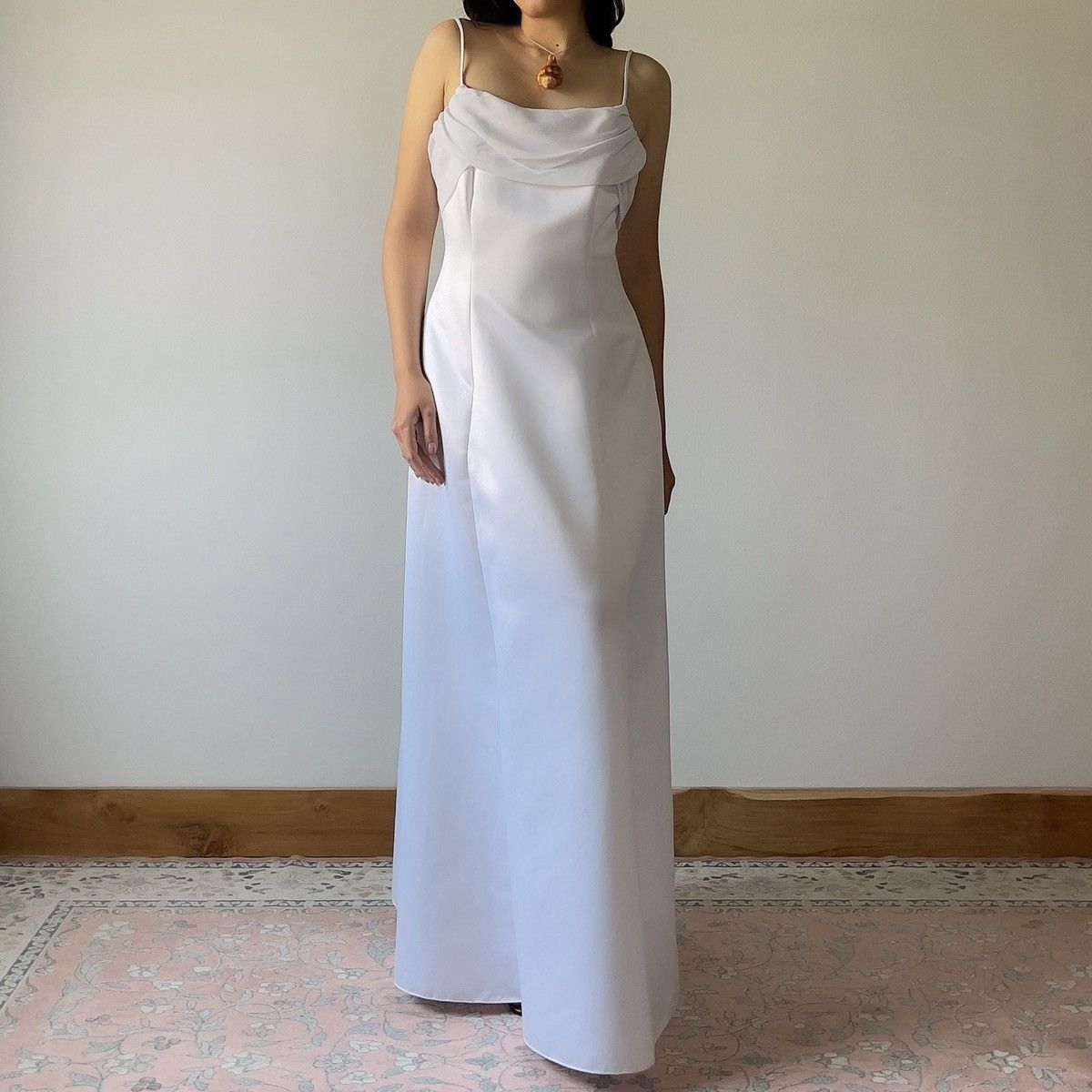 Other Vintage 1990s White Satin Chiffon Cowl Neck Gown (S–M) Size M / US 6-8 / IT 42-44 - 3 Thumbnail