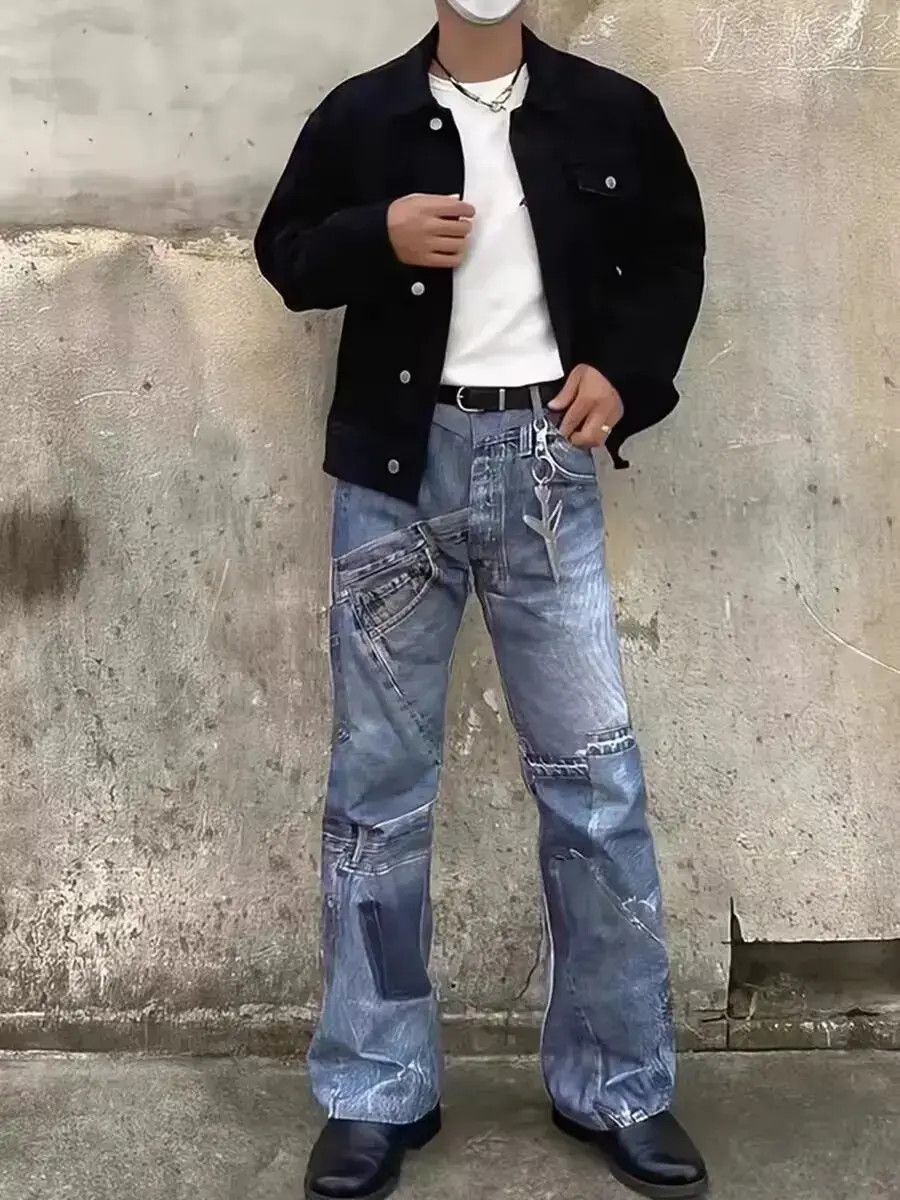 Japanese Brand Digitally printed distressed washed denim trousers Size US 32 / EU 48 - 1 Thumbnail