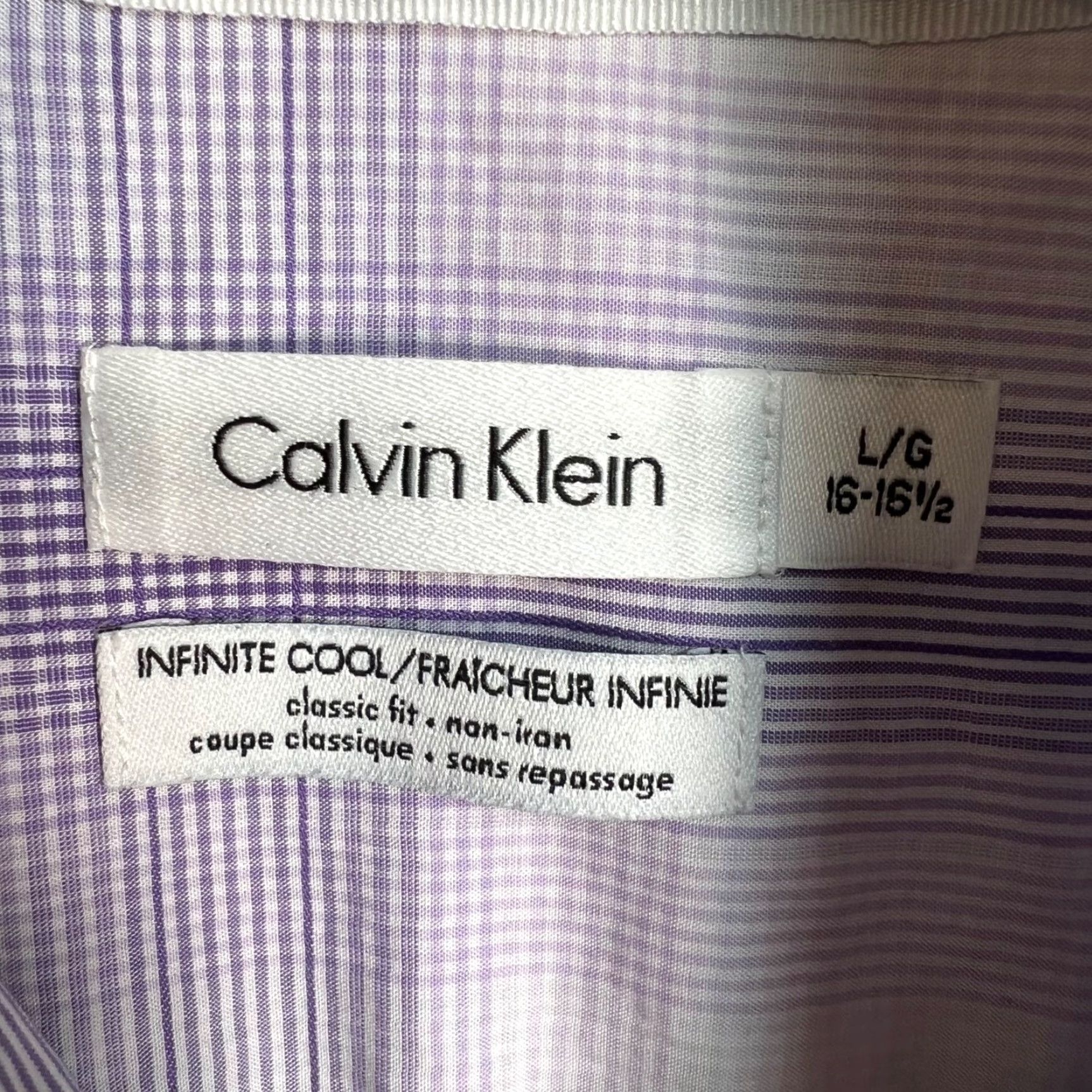 Calvin Klein Calvin Klein Purple & White Plaid Dress Shirt Mens Large 16-16.5 Shirt Men Adult Large Purple Plaid Long Sleeve Button-Up Dress Shirt Mens 16-16.5 Size 42R - 3 Thumbnail