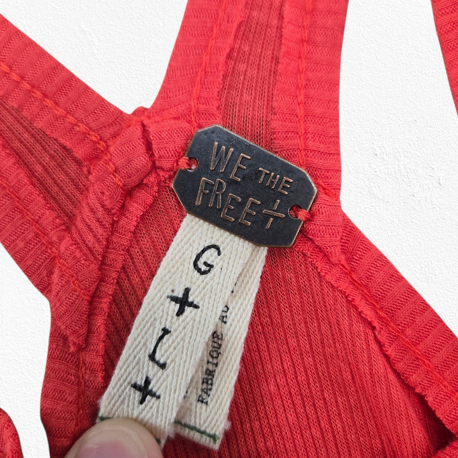 Free People Fire Red Rib Knit Linen Blend Racerback Tank Top Size Large Size L / US 10 / IT 46 - 9 Thumbnail