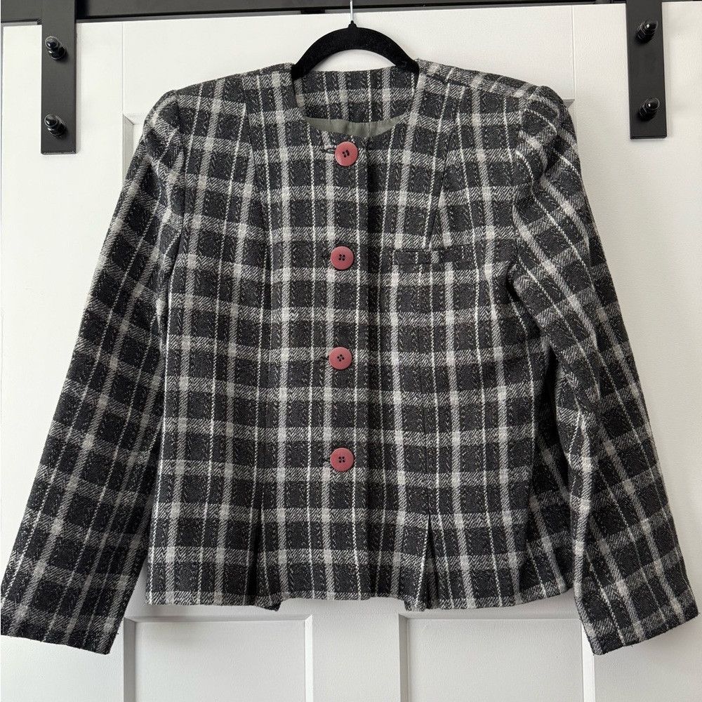 Other Vintage Bagatelle Black and Gray Plaid Wool Blazer With Pink Size L / US 10 / IT 46 - 1 Thumbnail