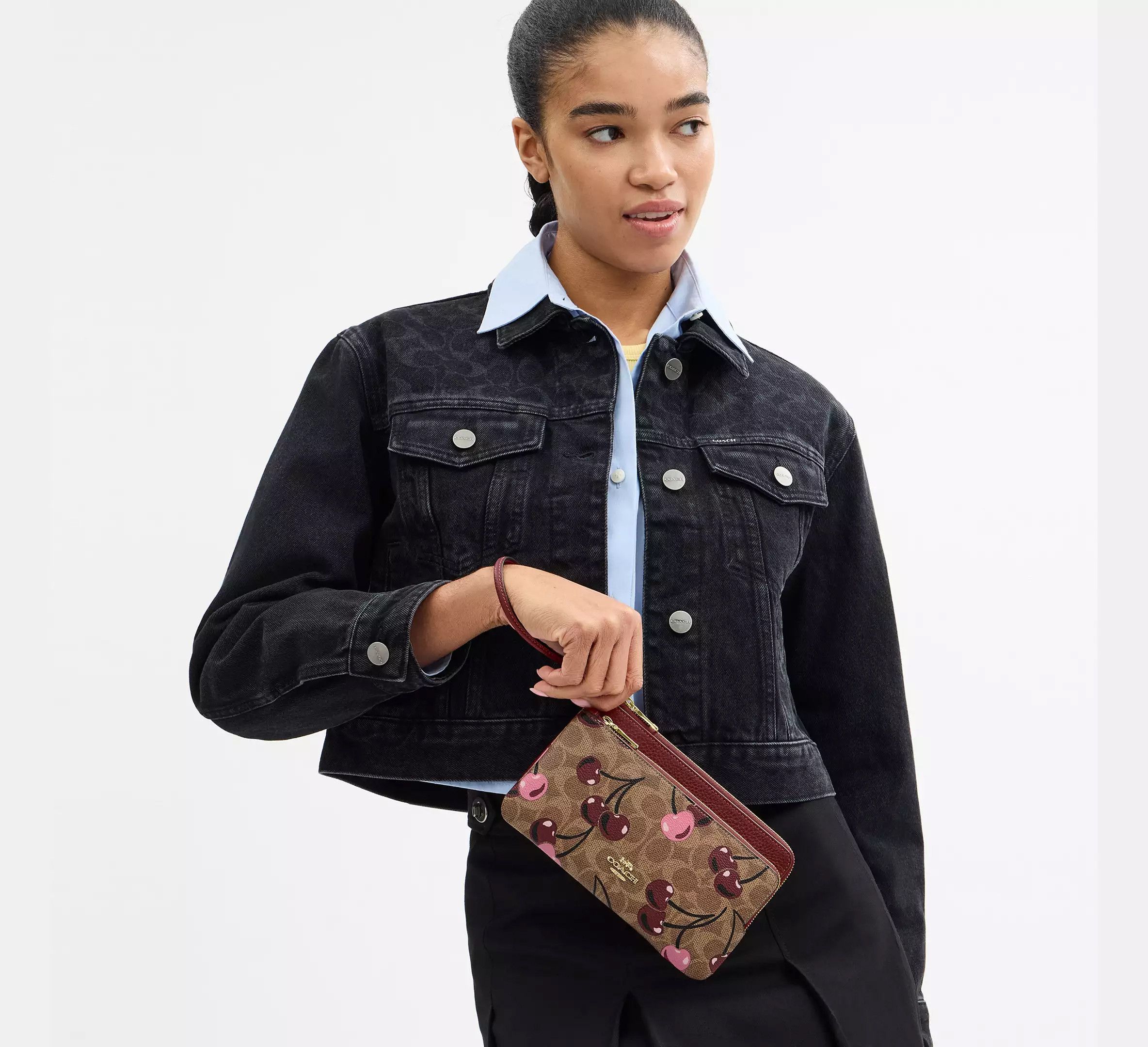 Coach 🍒 Double Zip Wallet In Signature Canvas With Cherry CZ763 Size ONE SIZE - 8 Thumbnail