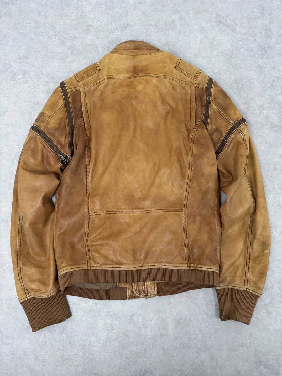 Diesel 2000s Diesel Sun Faded Brown Multi-Zip Leather Jacket Size US M / EU 48-50 / 2 - 4 Thumbnail
