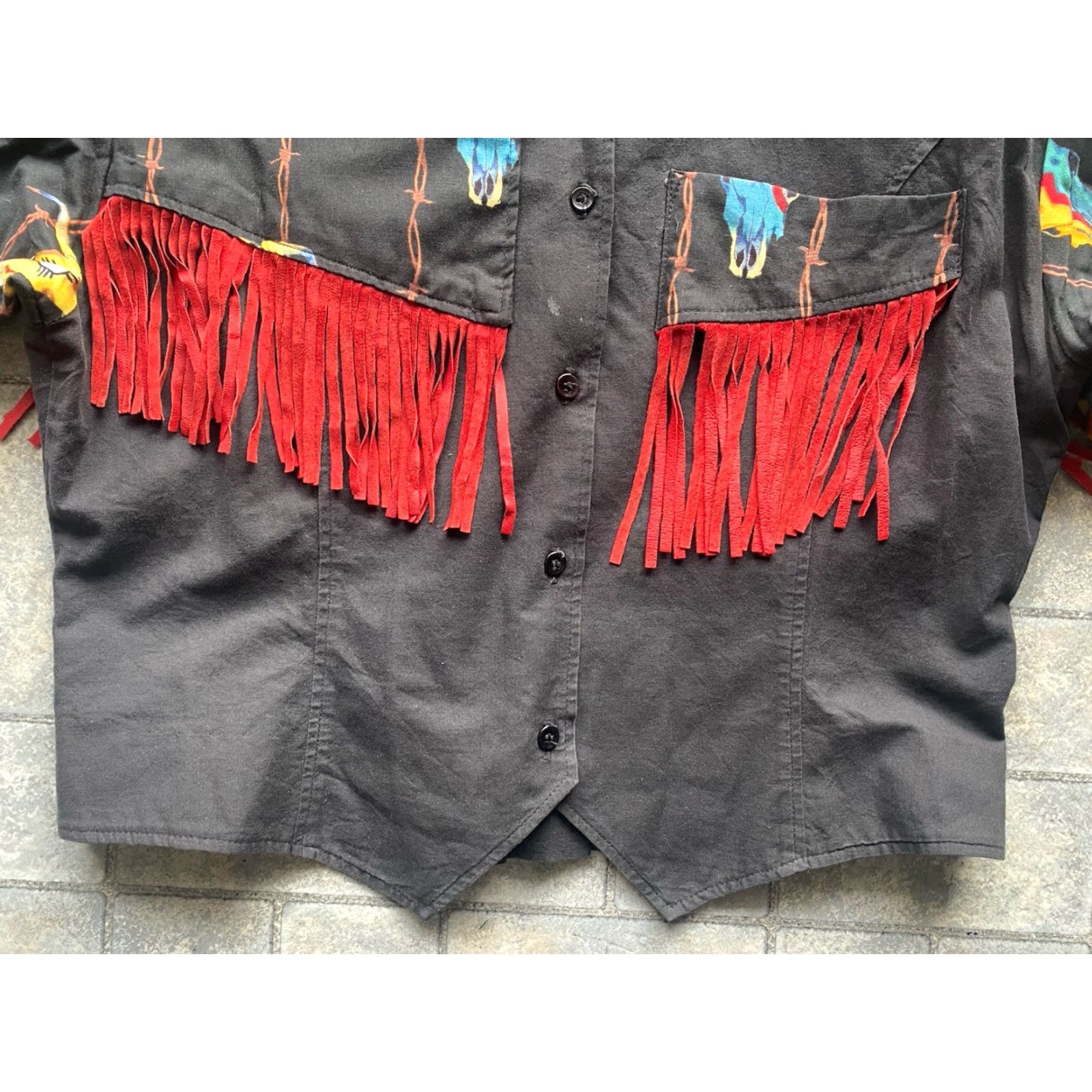Vintage VINTAGE Longhorn By Niver Western Wear WOMENS MED Shirt Jacket Black/Red Fringe M Size M / US 6-8 / IT 42-44 - 3 Thumbnail