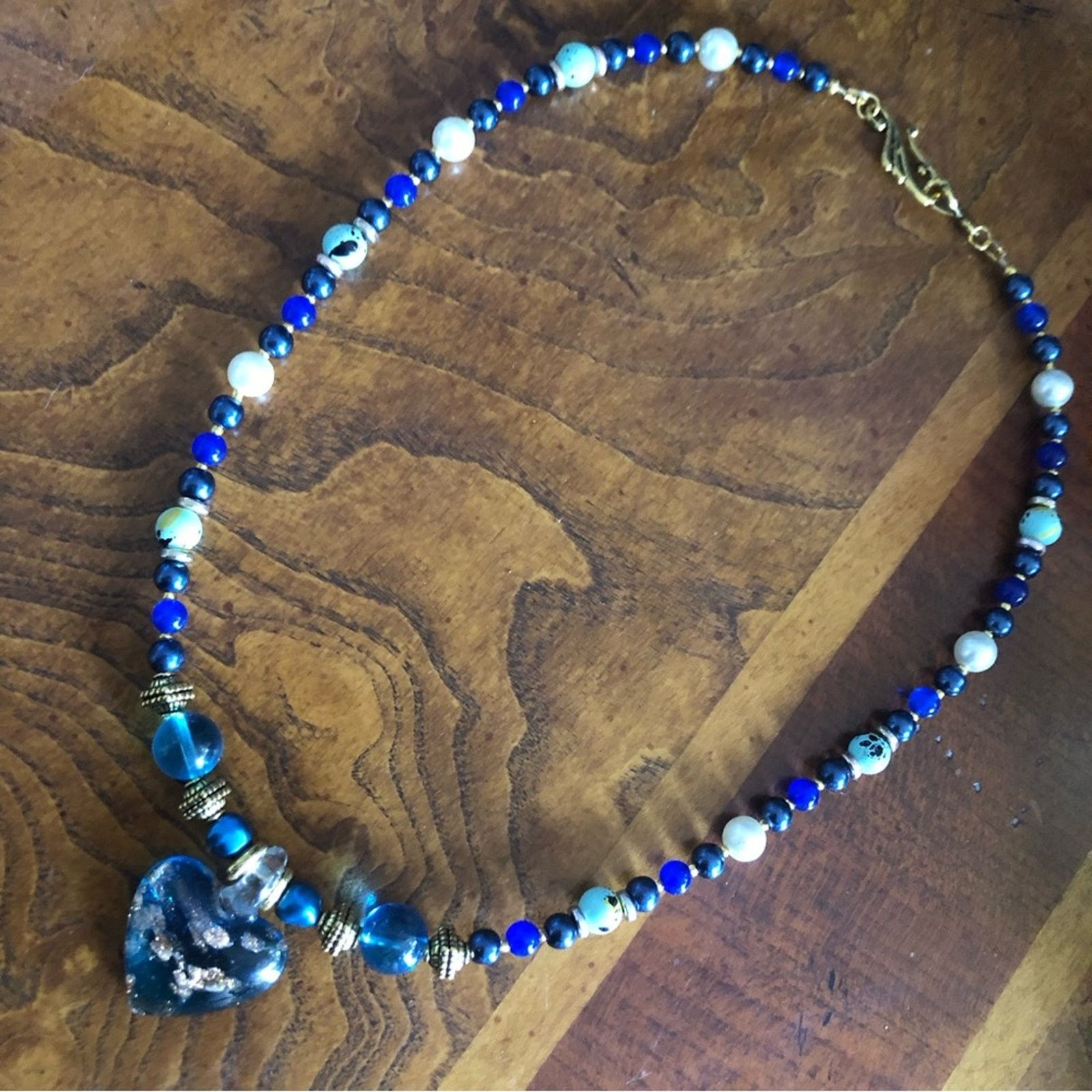 Handmade Handcrafted repurpose dichroic heart lazurite necklace Size ONE SIZE - 8 Thumbnail