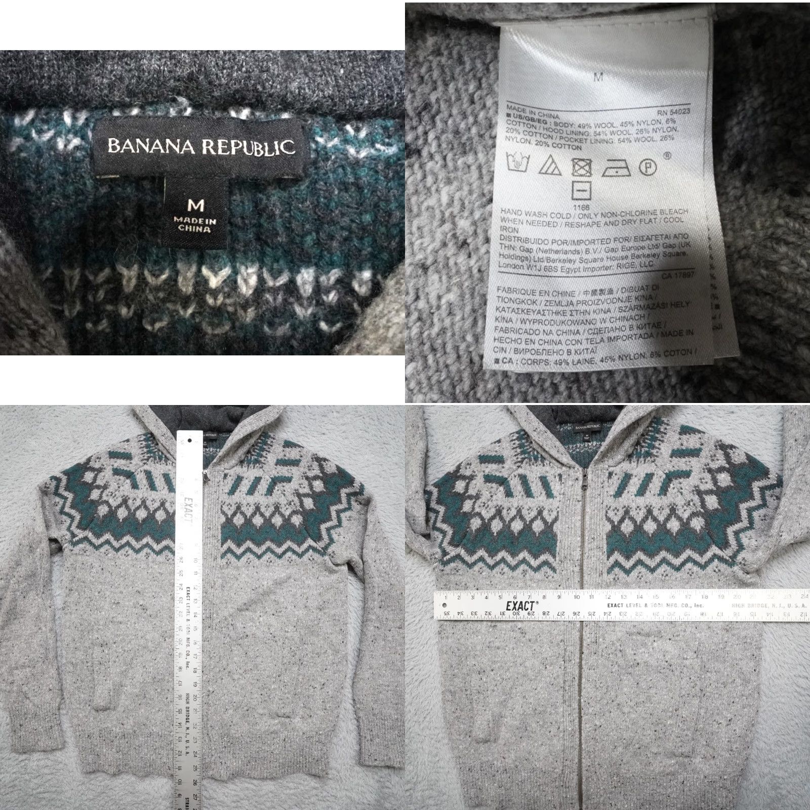 Banana Republic Banana Republic Jacket Mens M Gray Nordic Print Wool Blend Cardigan Knit Sweater Fall Winter - Mens Size US M / EU 48-50 / 2 - 8 Thumbnail